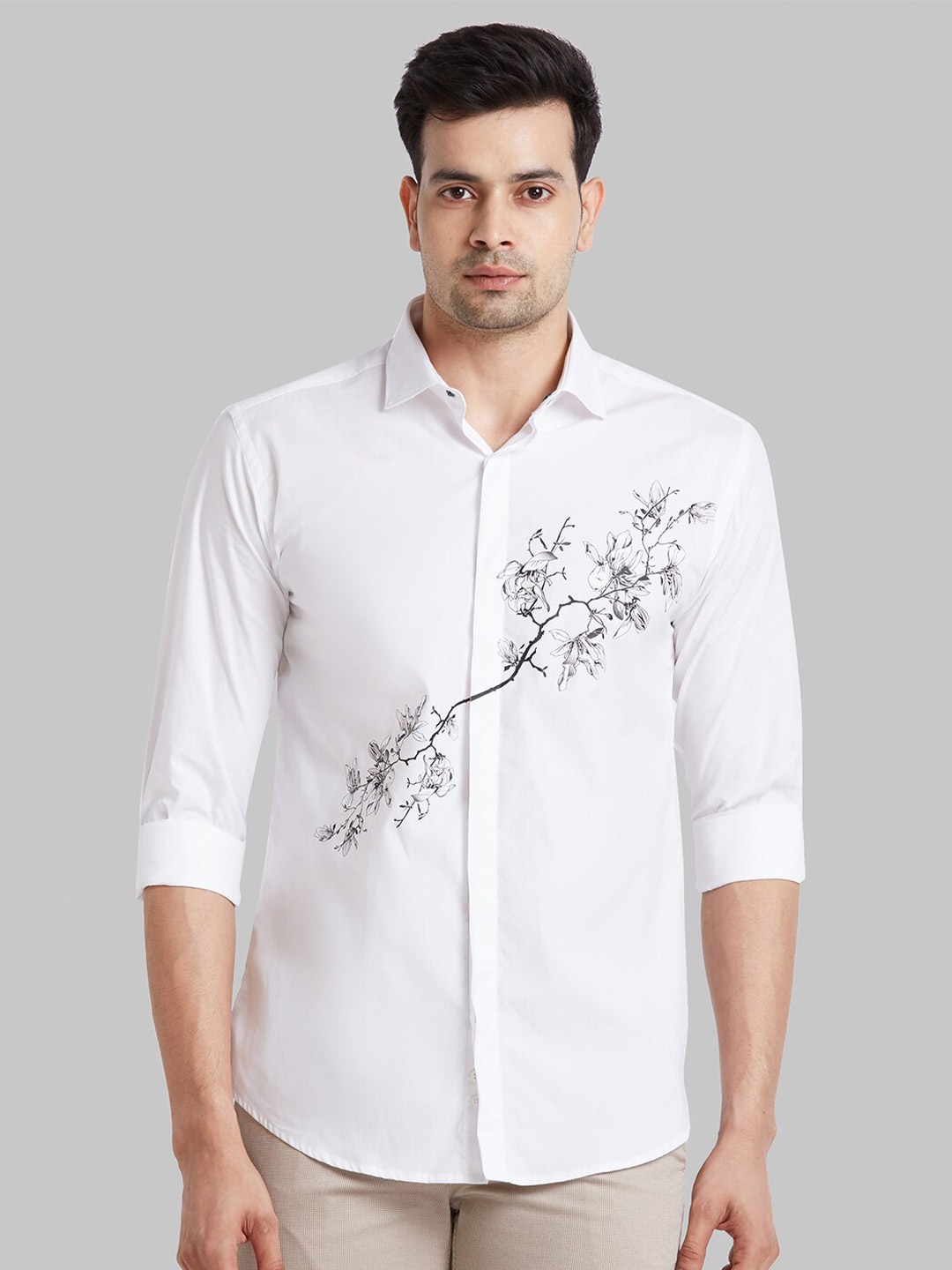 

Park Avenue Slim Fit Floral Printed Opaque Cotton Casual Shirt, White