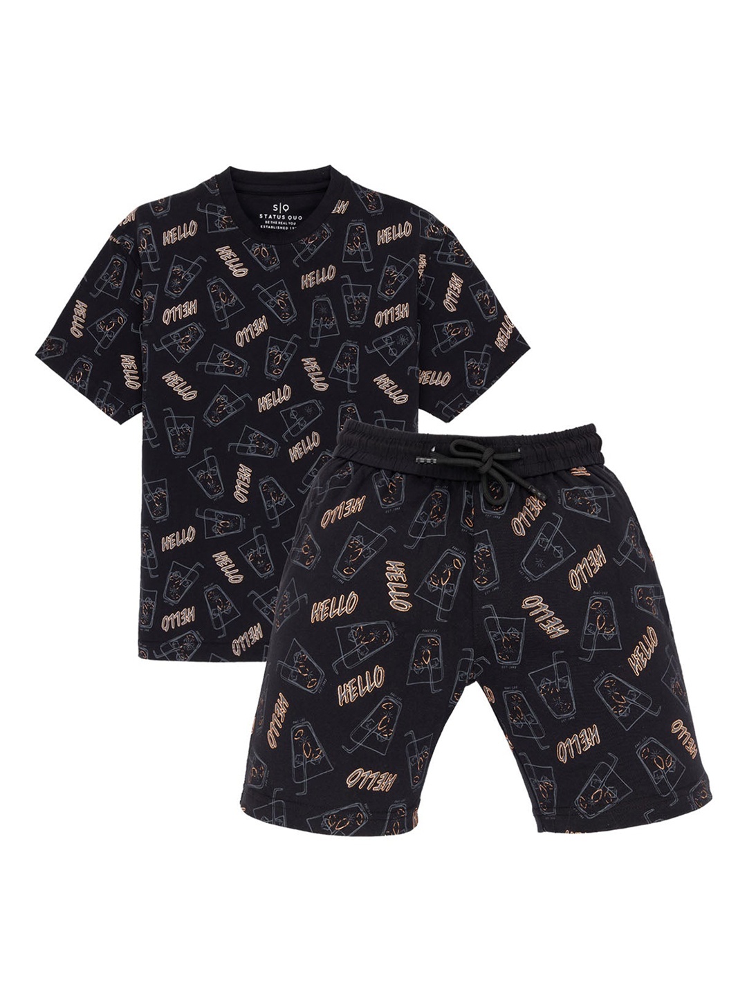 

Status Quo Boys Printed Pure Cotton T-shirt With Shorts, Black