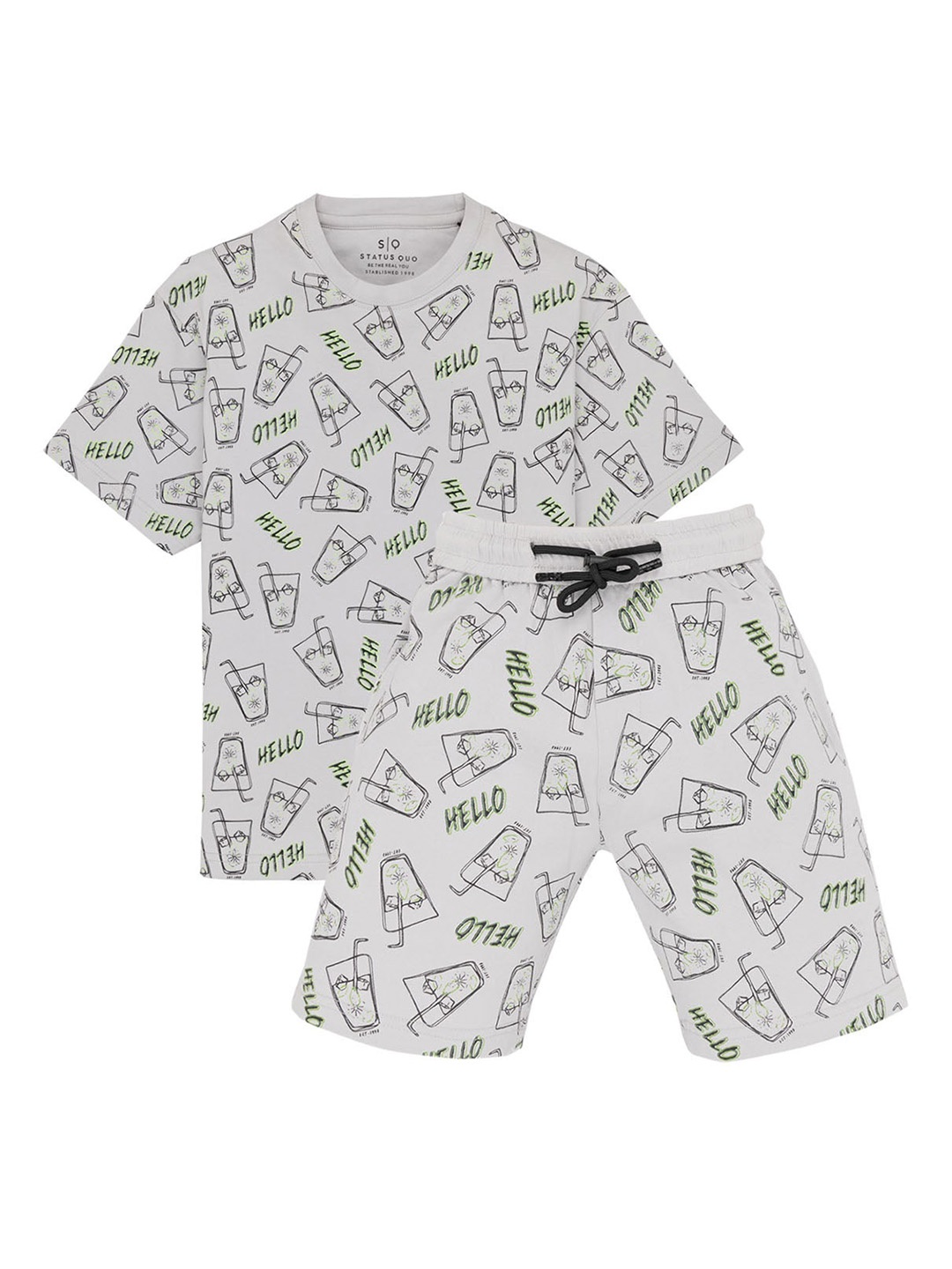 

Status Quo Boys Printed Pure Cotton T-shirt With Shorts, Grey