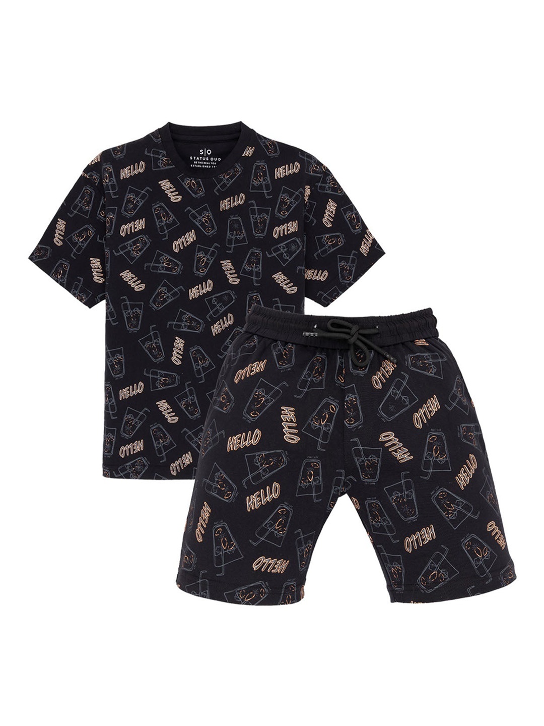 

Status Quo Boys Printed Pure Cotton T-shirt With Shorts, Black