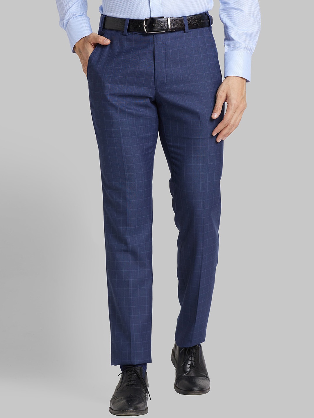 

Park Avenue Men Checked Slim Fit Formal Trousers, Blue