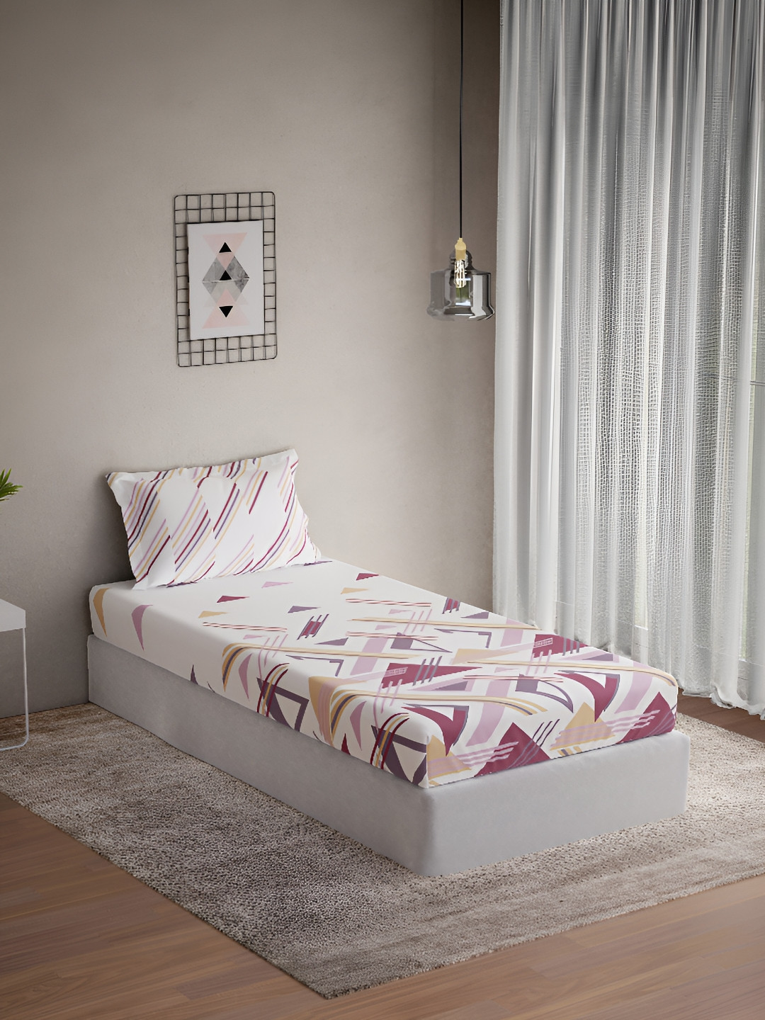 

DDecor Burgundy & White Geometric 144 TC Single Bedsheet with 1 Pillow Covers