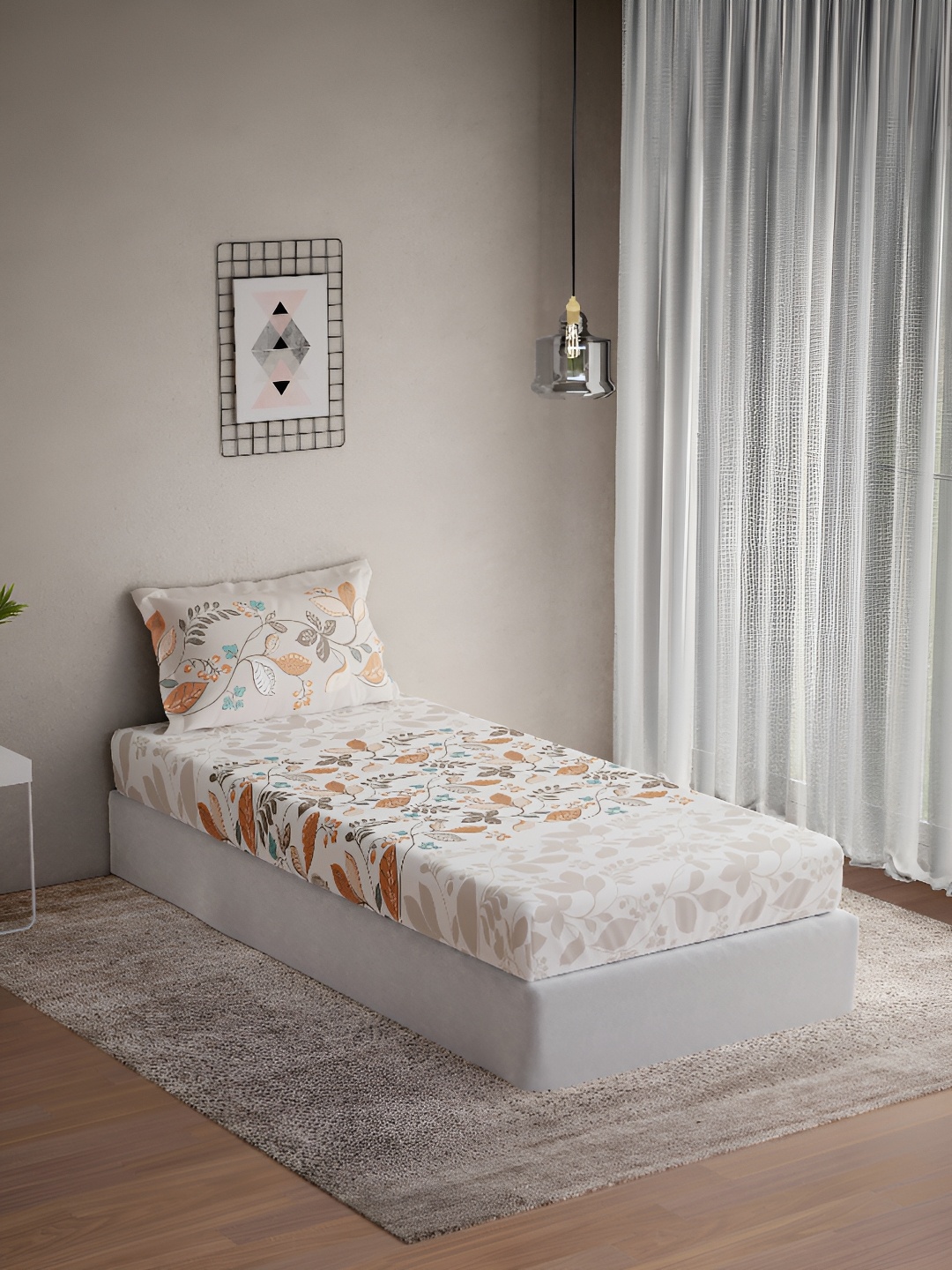 

DDecor Brown & White Floral 144 TC Single Bedsheet with 1 Pillow Covers