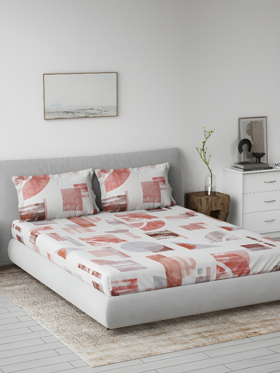 

DDecor Red & White Geometric 144 TC King Bedsheet with 2 Pillow Covers