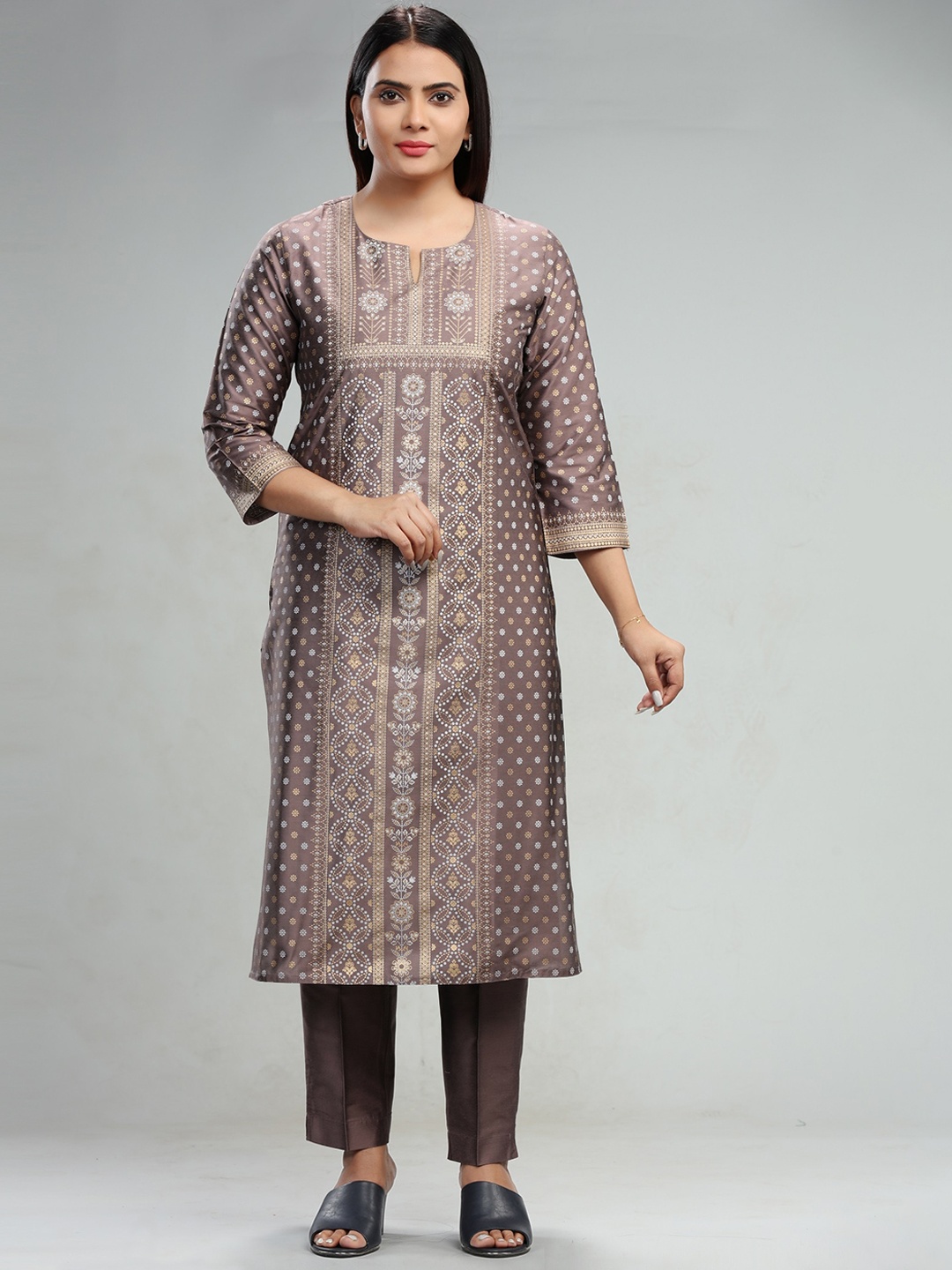 

COTTON CULTURE Printed Straight Kurta With Trousers Set, Brown