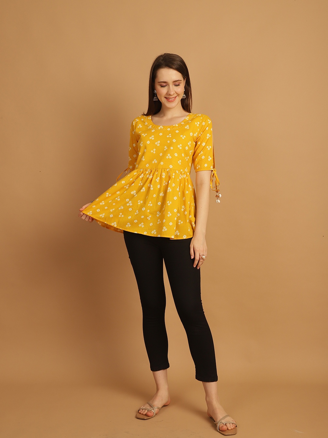 

Rajnandini Floral Print Cotton Top, Yellow