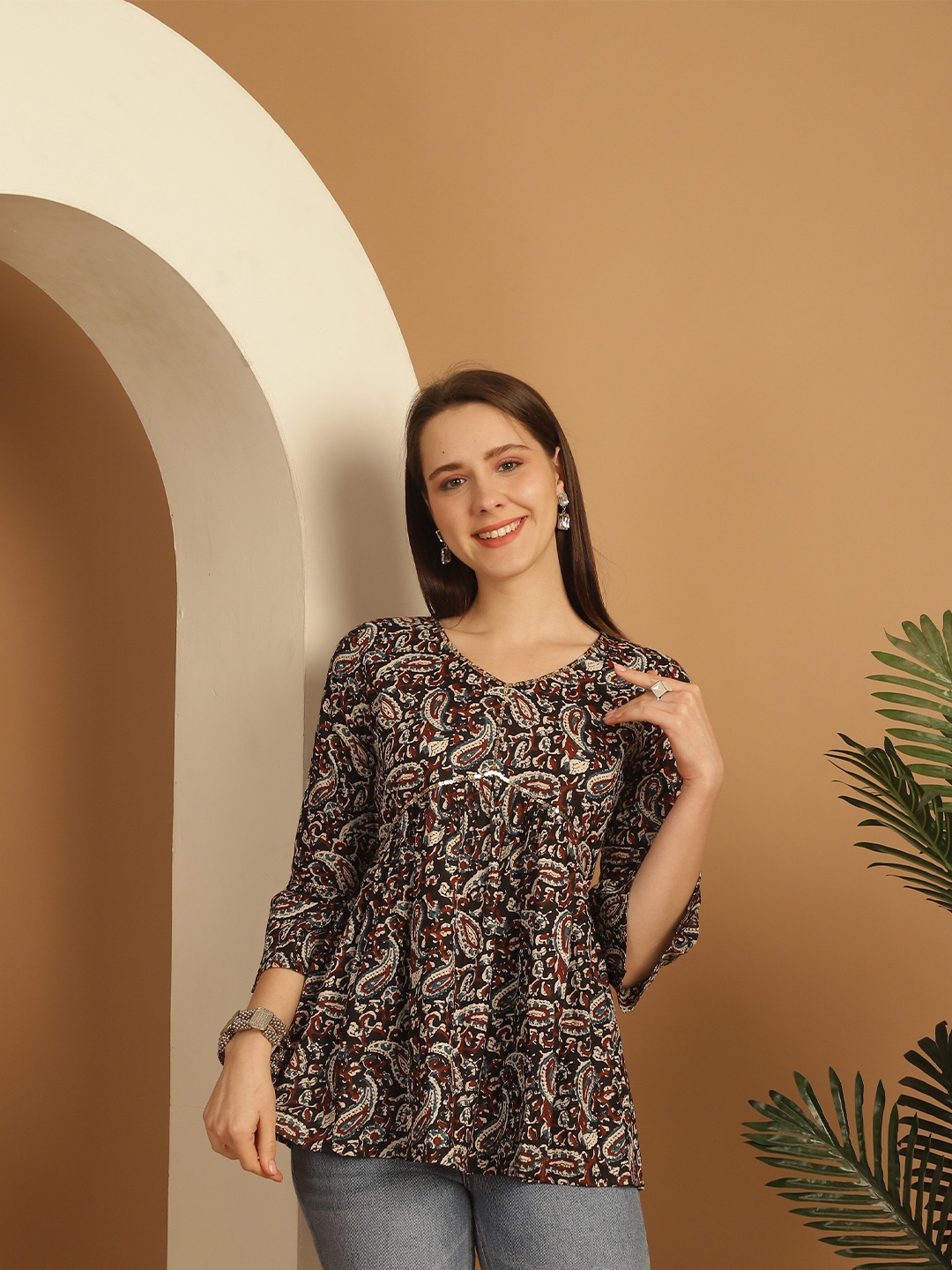 

Rajnandini Animal Print Cotton Top, Multi