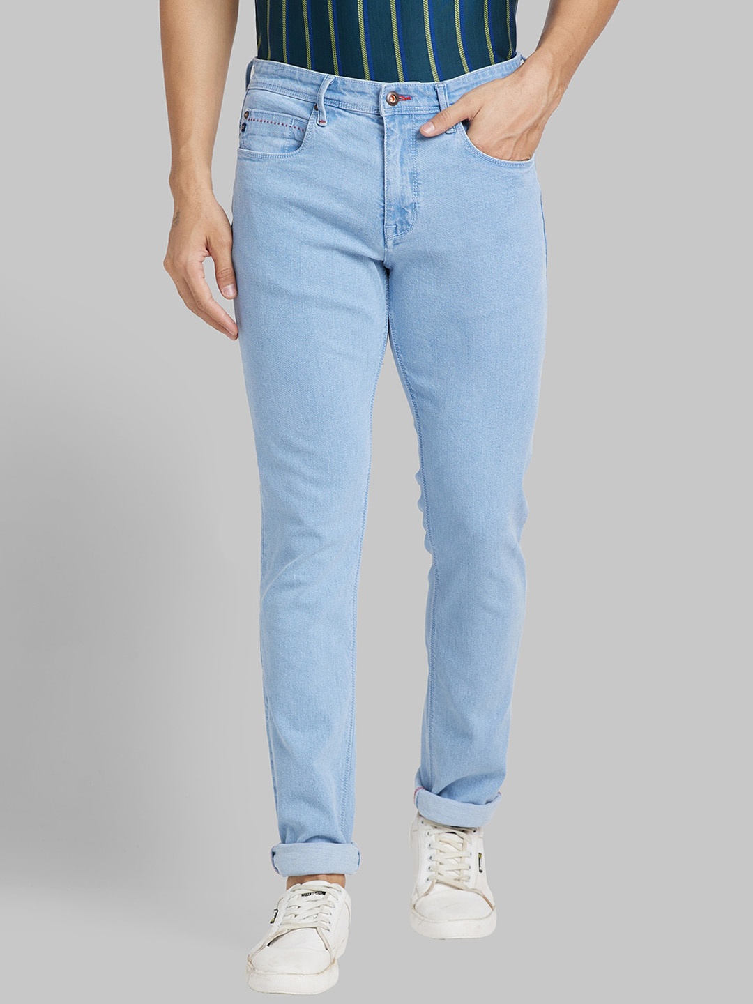 

Raymond Men Slim-Fit Mid Rise Clean Look Stretchable Jeans, Blue