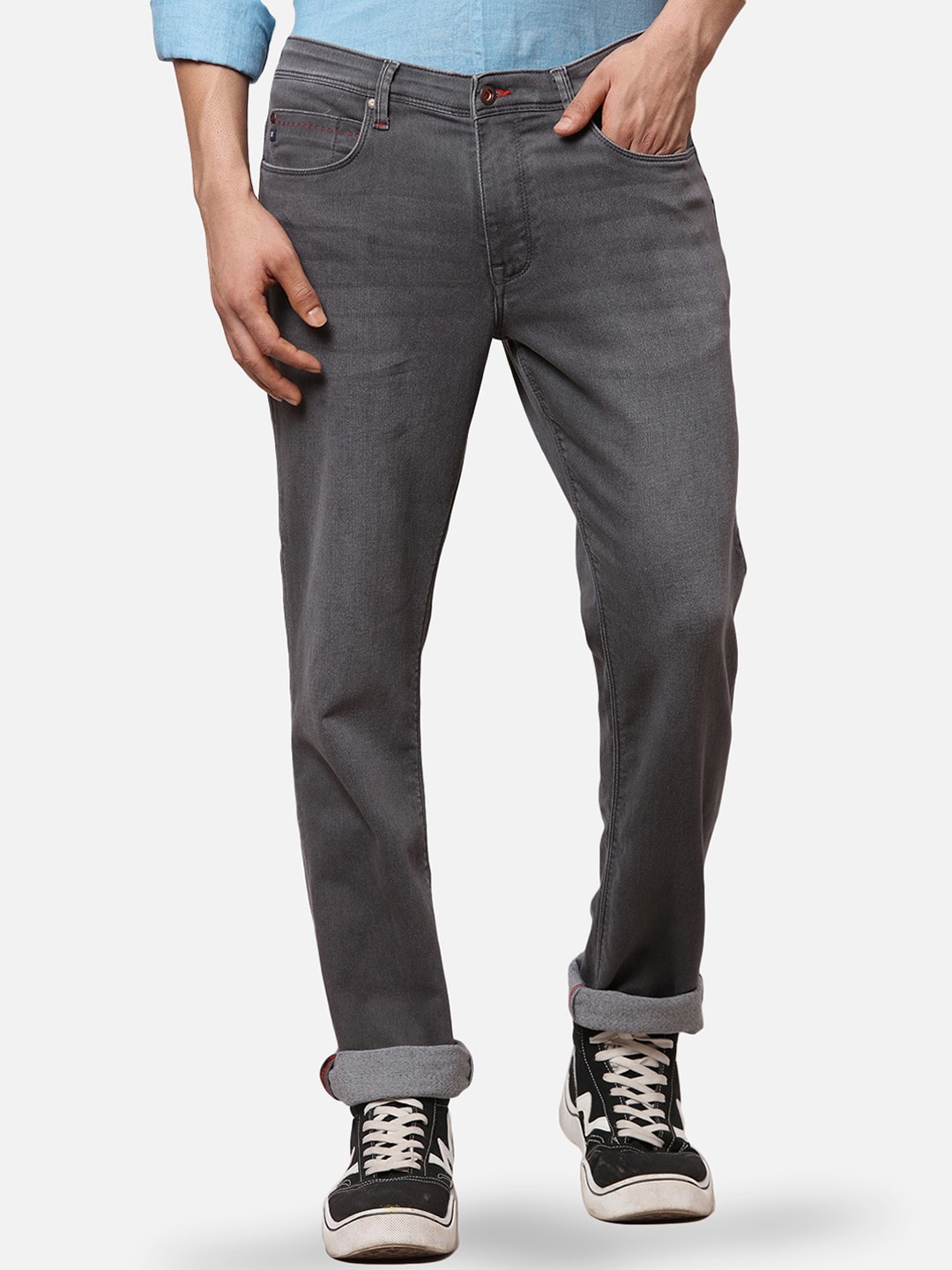 

Raymond Men Slim-Fit Mid Rise Clean Look Stretchable Jeans, Grey
