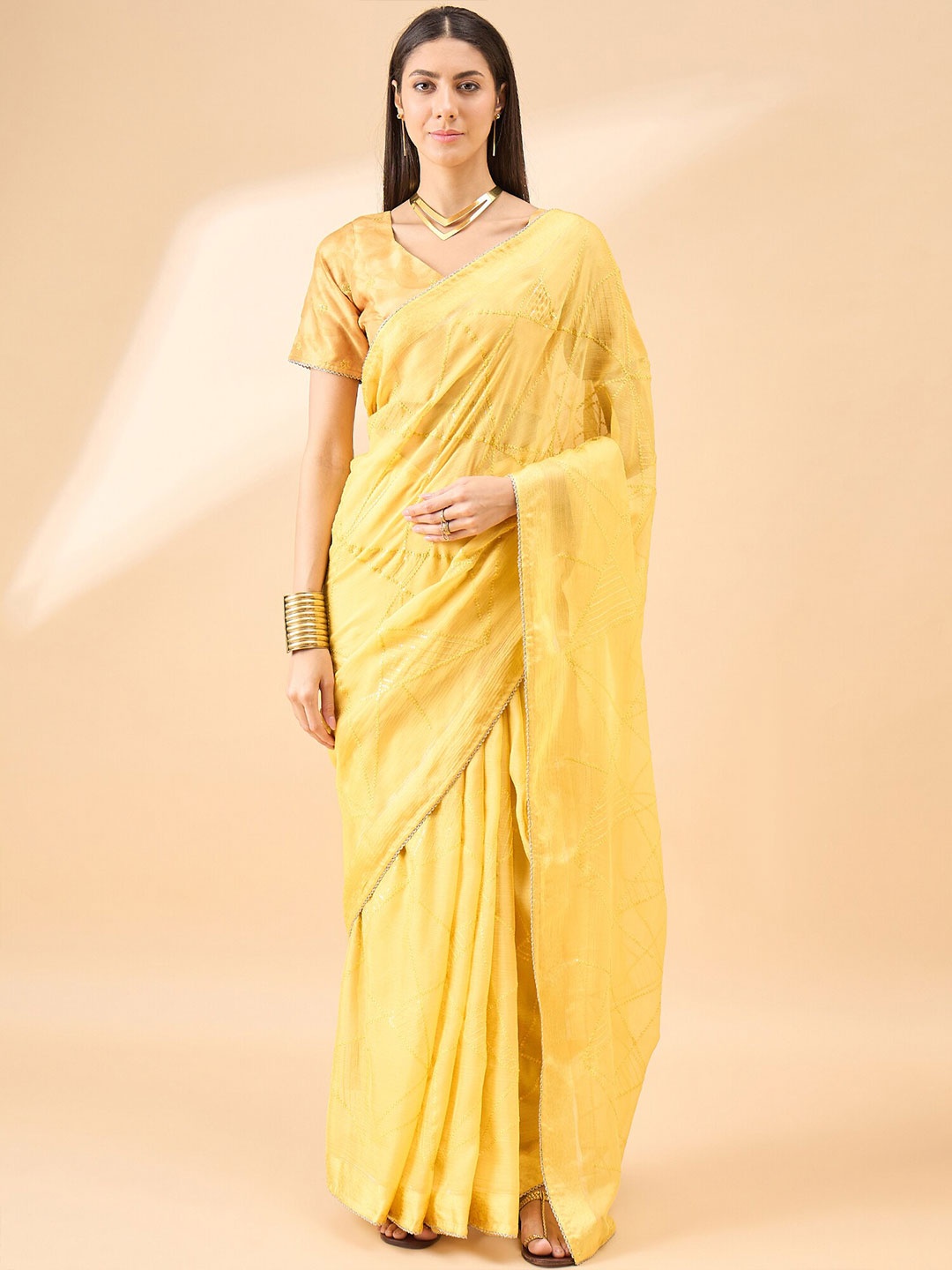 

Anouk Embroidered Pure Chiffon Saree, Yellow