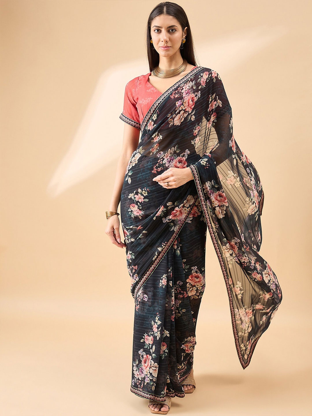 

Anouk Floral Pure Georgette Saree, Black