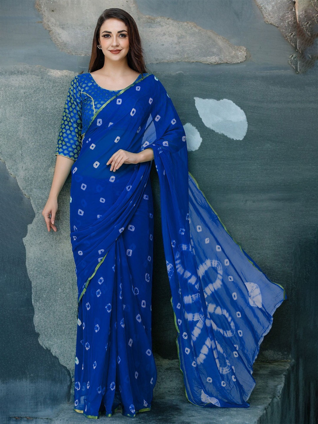

CLAFOUTIS Bandhani Saree, Blue
