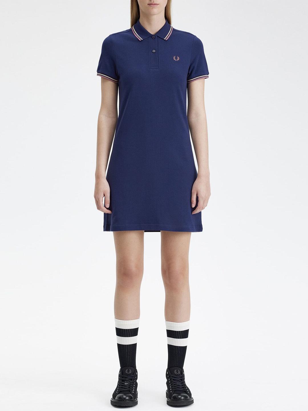 

Fred Perry Shirt Collar Cotton T-shirt Dress, Navy blue