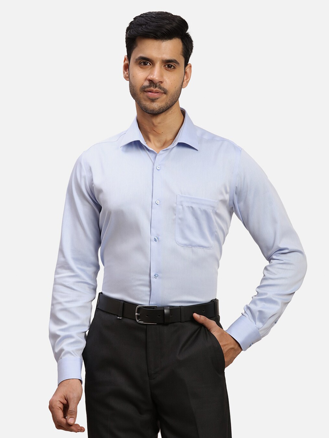 

Raymond Men Contemporary-Fit Cotton Formal Shirt, Blue