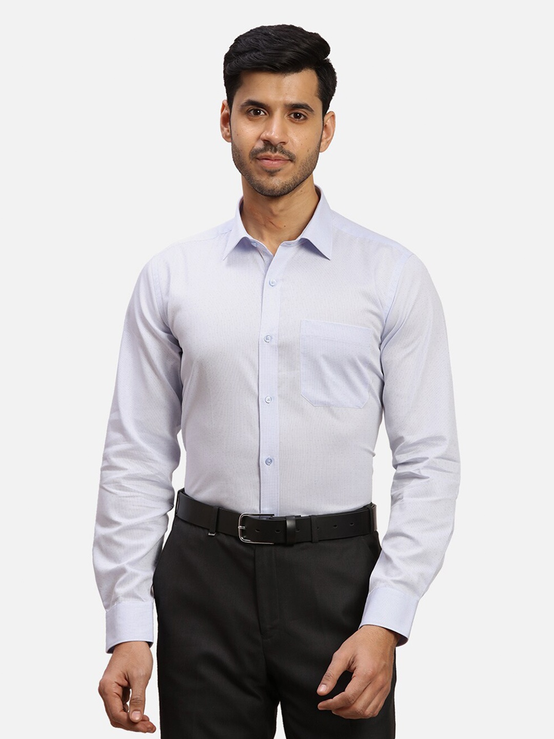 

Raymond Men Self-Design Contemporary-Fit Cotton Formal Shirt, Blue