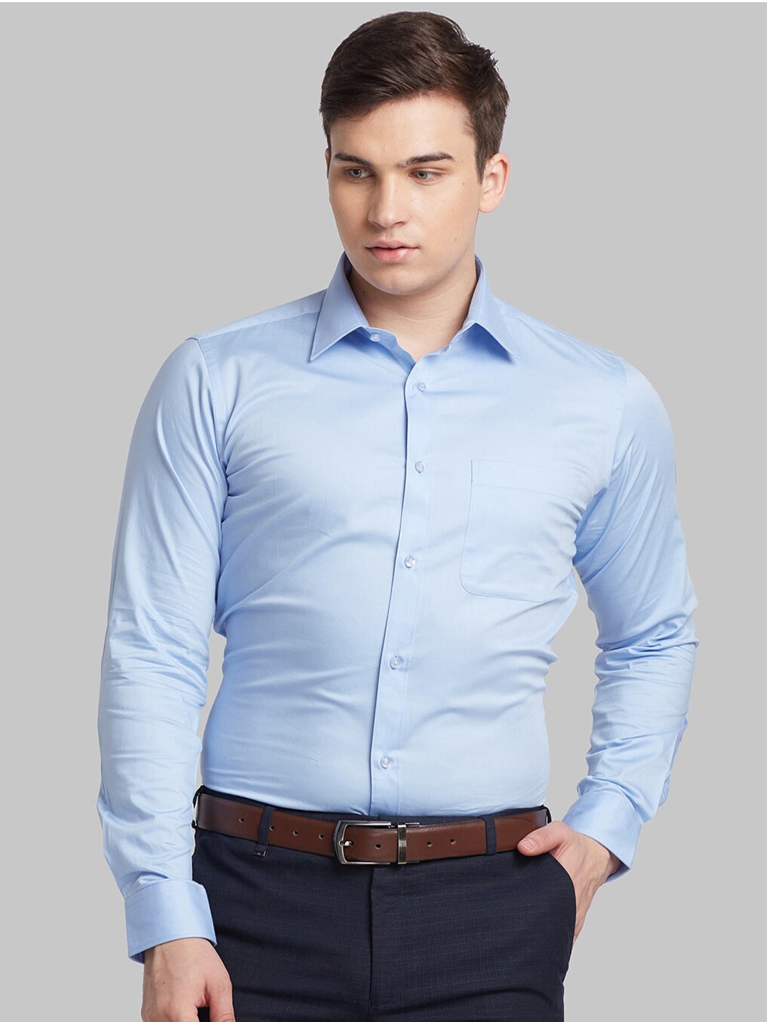 

Raymond Spread Collar Long Sleeves Slim Fit Cotton Formal Shirt, Blue