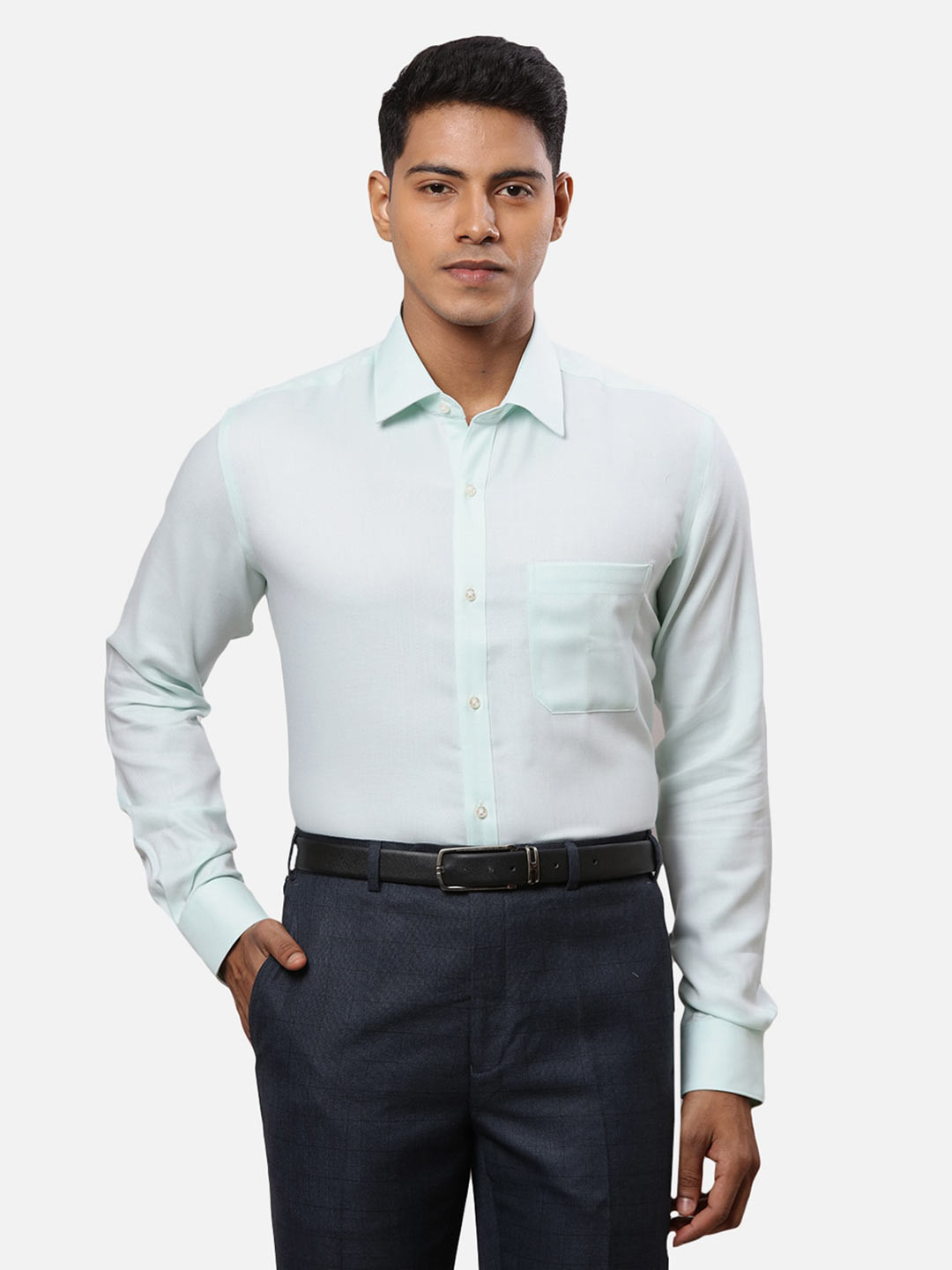 

Raymond Spread Collar Long Sleeves Self-Design Contemporary-Fit Cotton Formal Shirt, Green