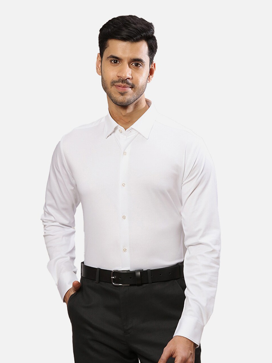 

Raymond Spread Collar Long Sleeves Self-Design Contemporary-Fit Cotton Formal Shirt, White