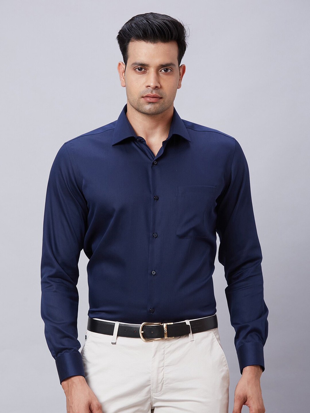 

Raymond Spread Collar Long Sleeves Self-Design Contemporary-Fit Cotton Formal Shirt, Blue