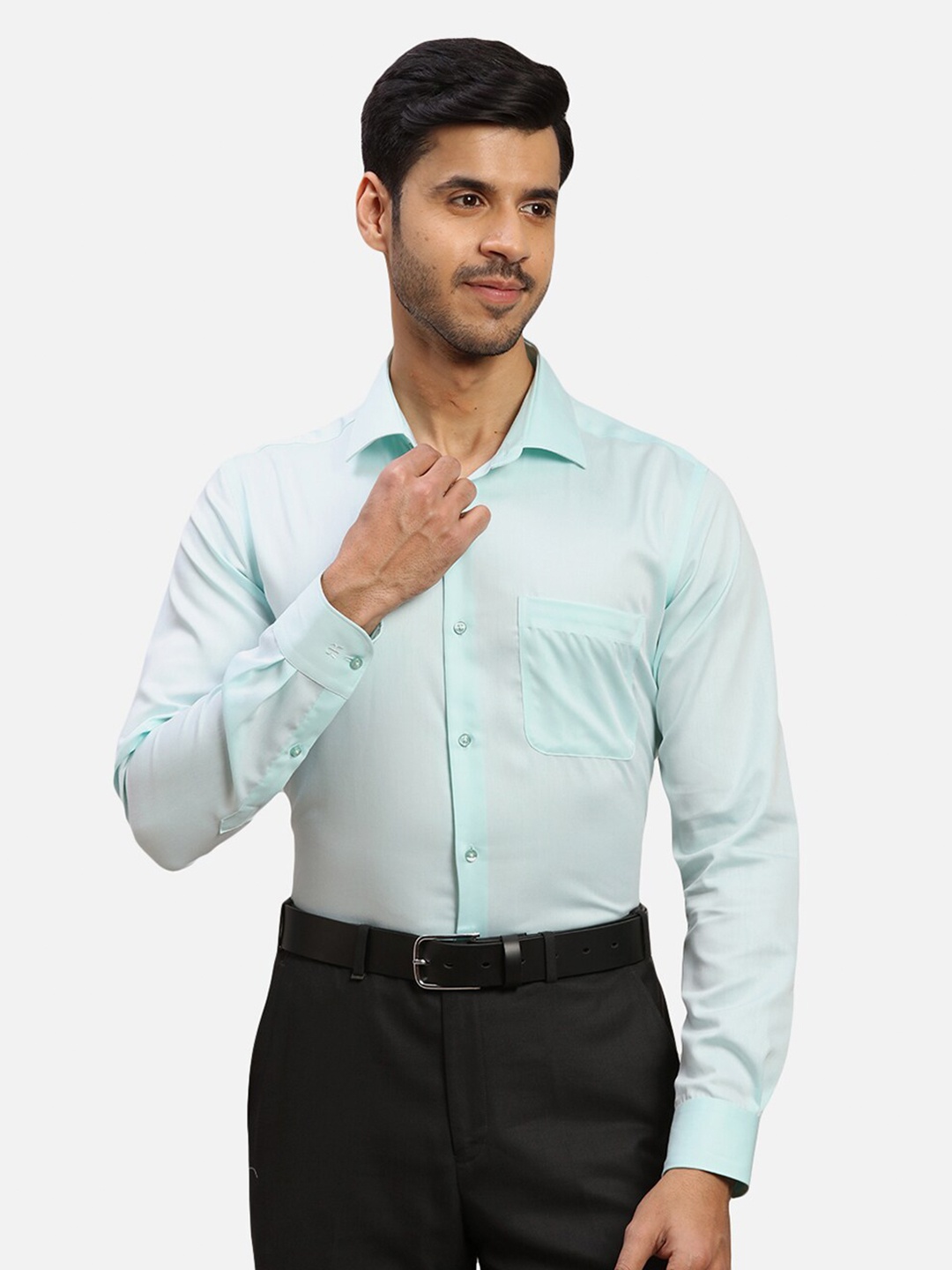 

Raymond Spread Collar Long Sleeves Self-Design Contemporary-Fit Cotton Formal Shirt, Green