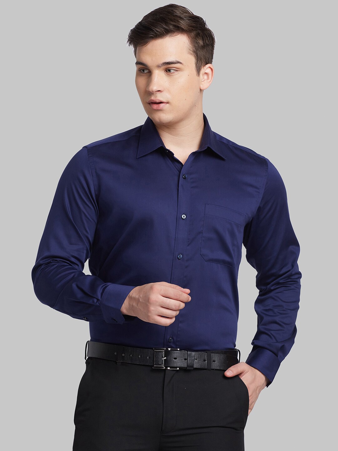 

Raymond Spread Collar Long Sleeves Self-Design Contemporary-Fit Cotton Formal Shirt, Blue