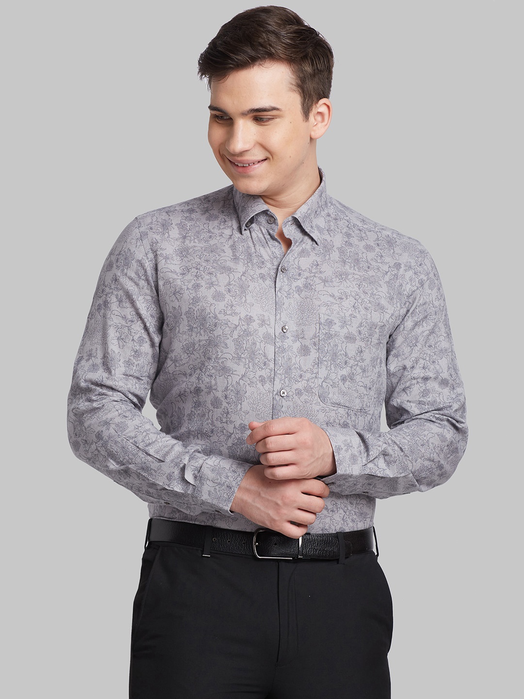 Raymond Printed Contemporary-Fit Formal Shirt, Grey