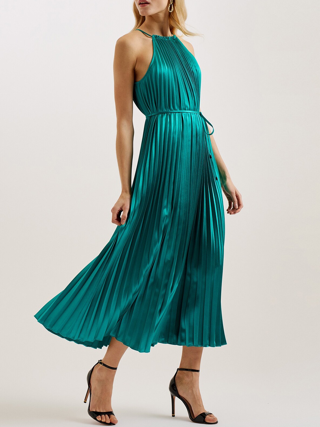 

Ted Baker Pleated Halter-Neck Midi Dress, Green