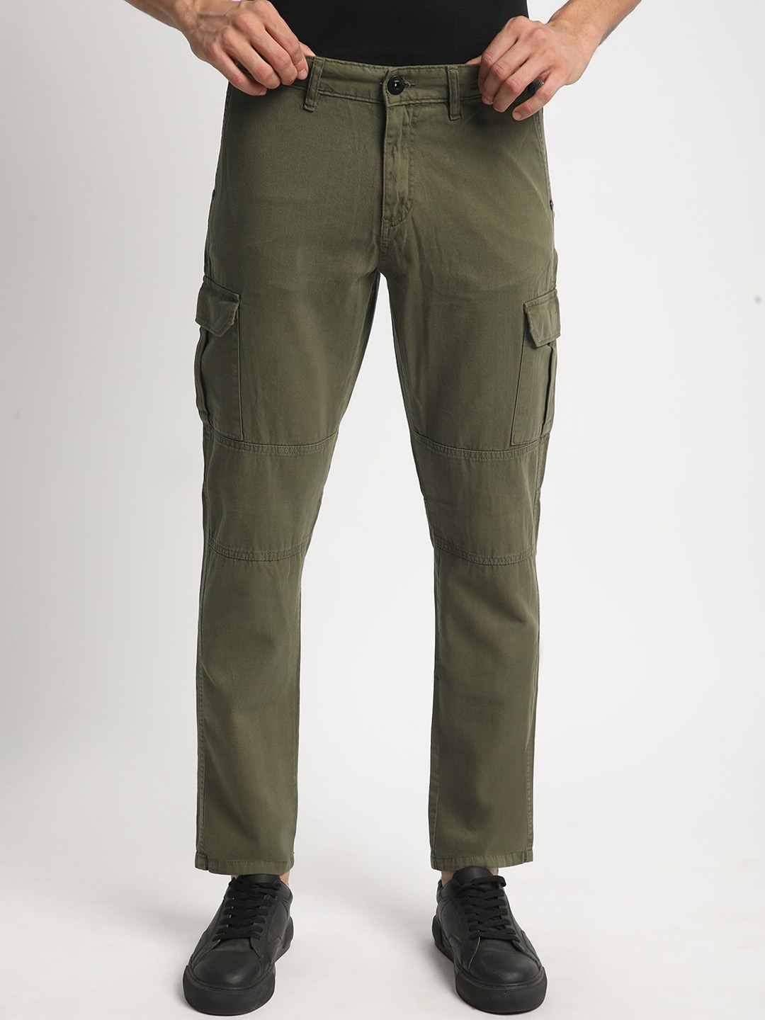 

The Roadster Lifestyle Co Pure Cotton Slim Fit Cargos, Olive