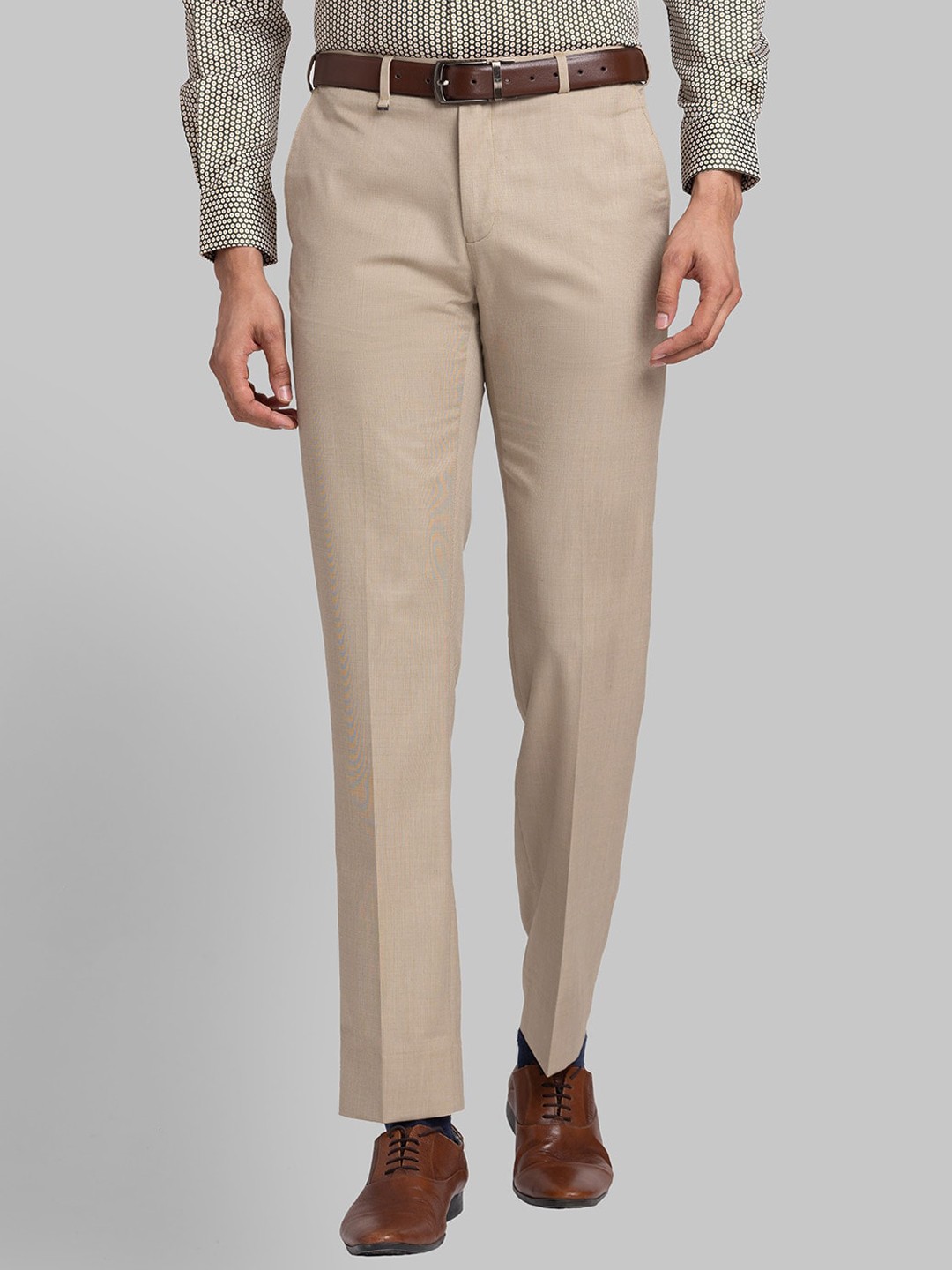 

Raymond Self Design Contemporary Fit Formal Trousers, Beige