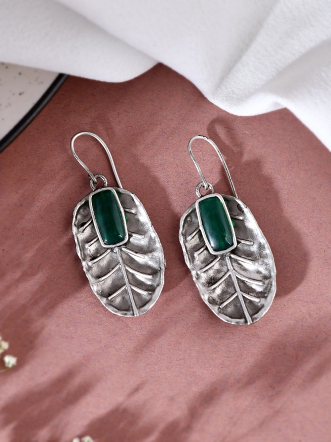 

DASTOOR Silver-Plated Contemporary Oxidised Drop Earrings