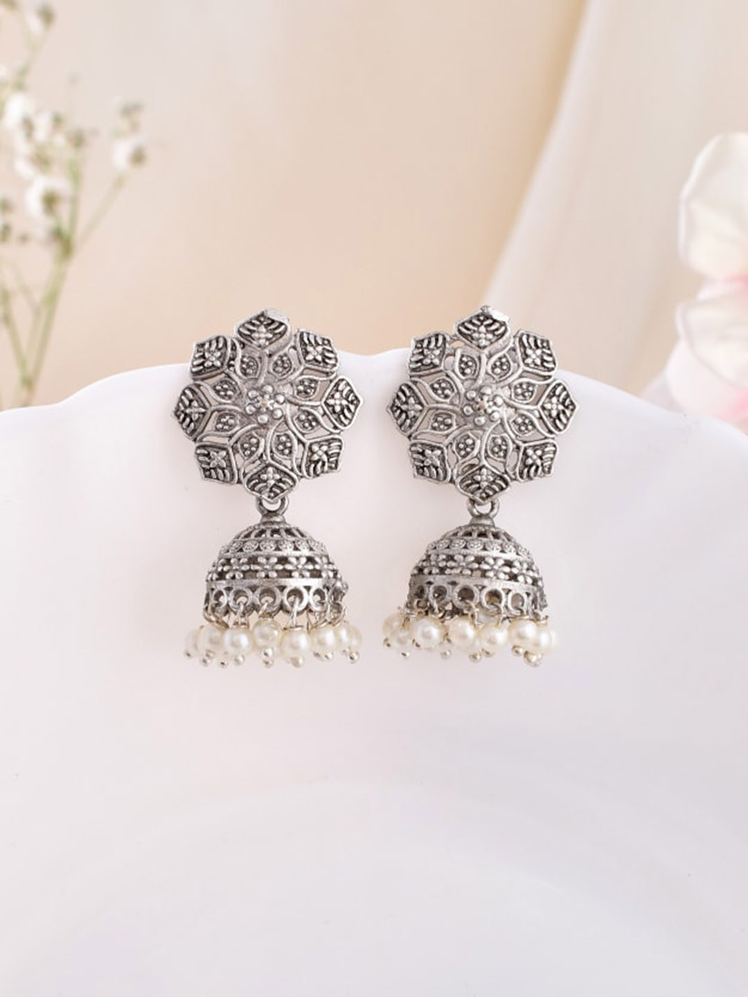 

DASTOOR Silver Dome Shaped Jhumkas Earrings
