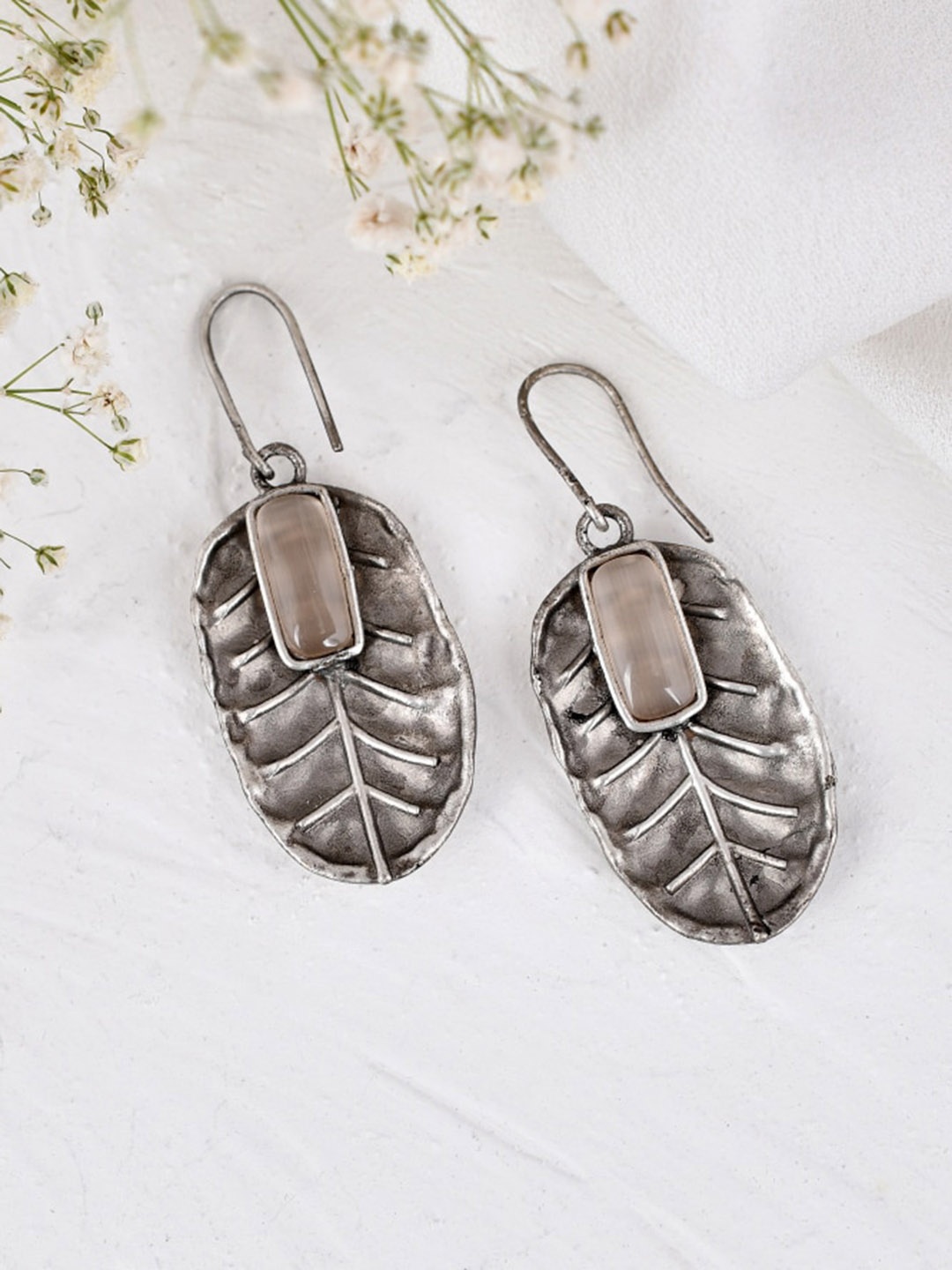 

DASTOOR Silver Plated OxidisedStone Studded Drop Earrings