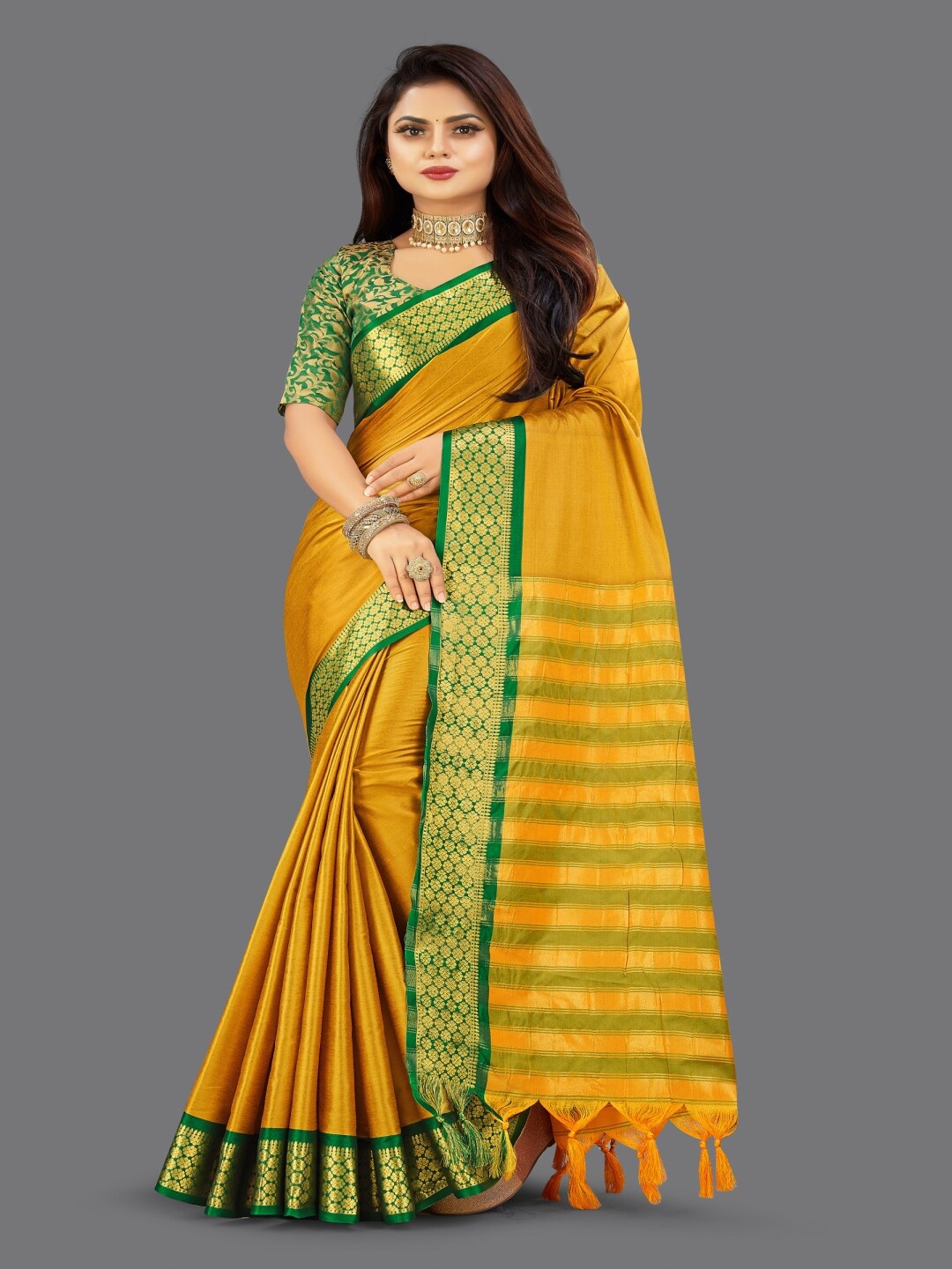 

Paramparik Textile Zari Pure Silk Banarasi Saree, Gold