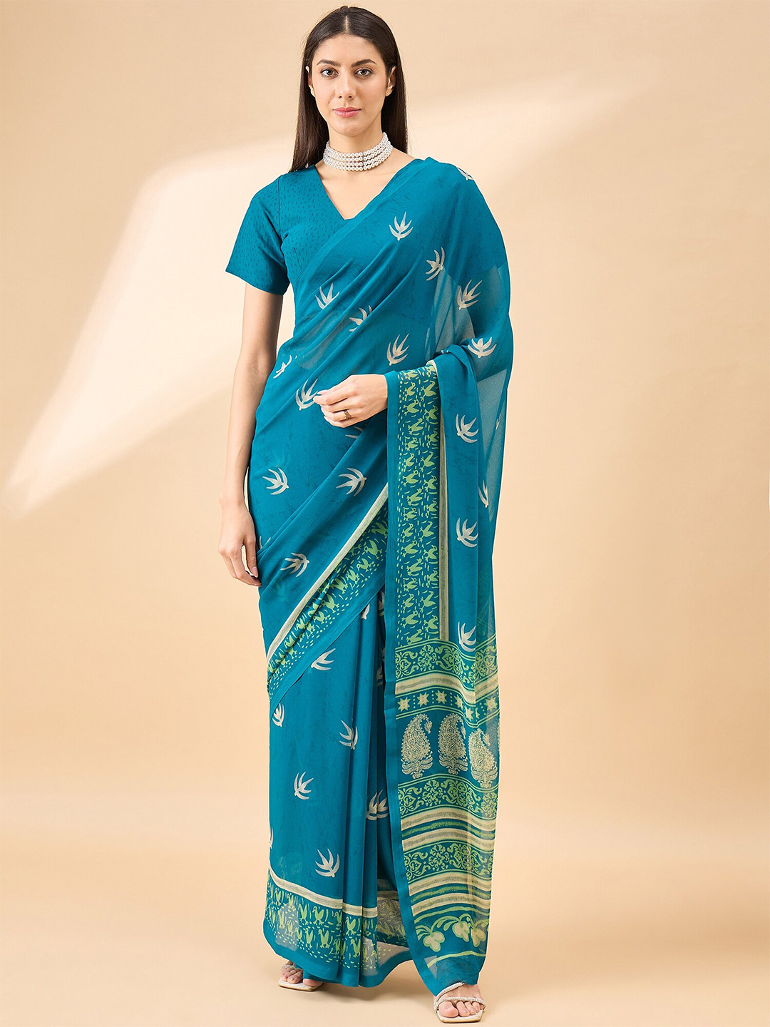 

Anouk Woven Design Pure Georgette Saree With Blouse Piece, Blue