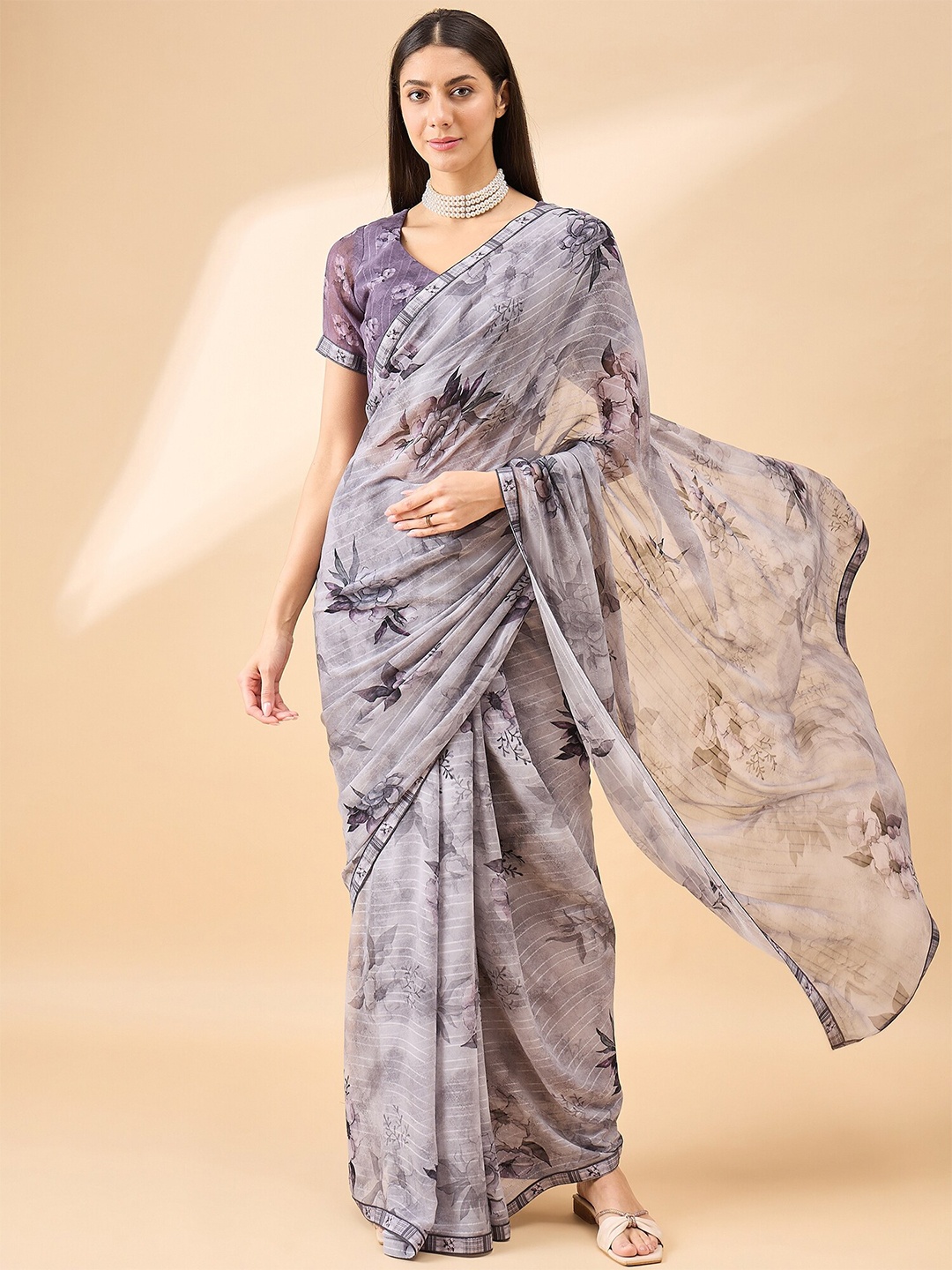 

Anouk Floral Pure Georgette Saree, Grey