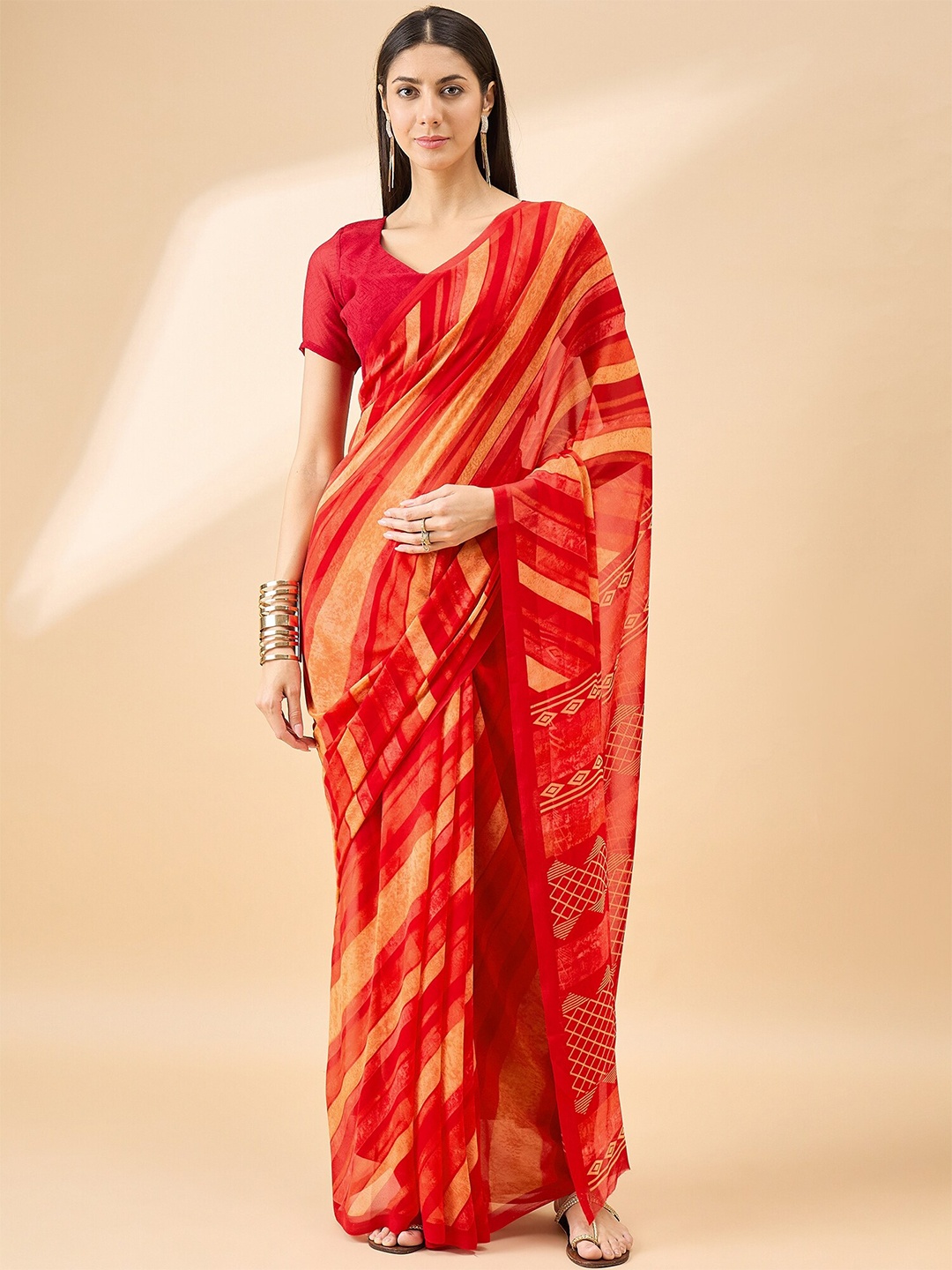 

Anouk Striped Pure Georgette Saree, Red
