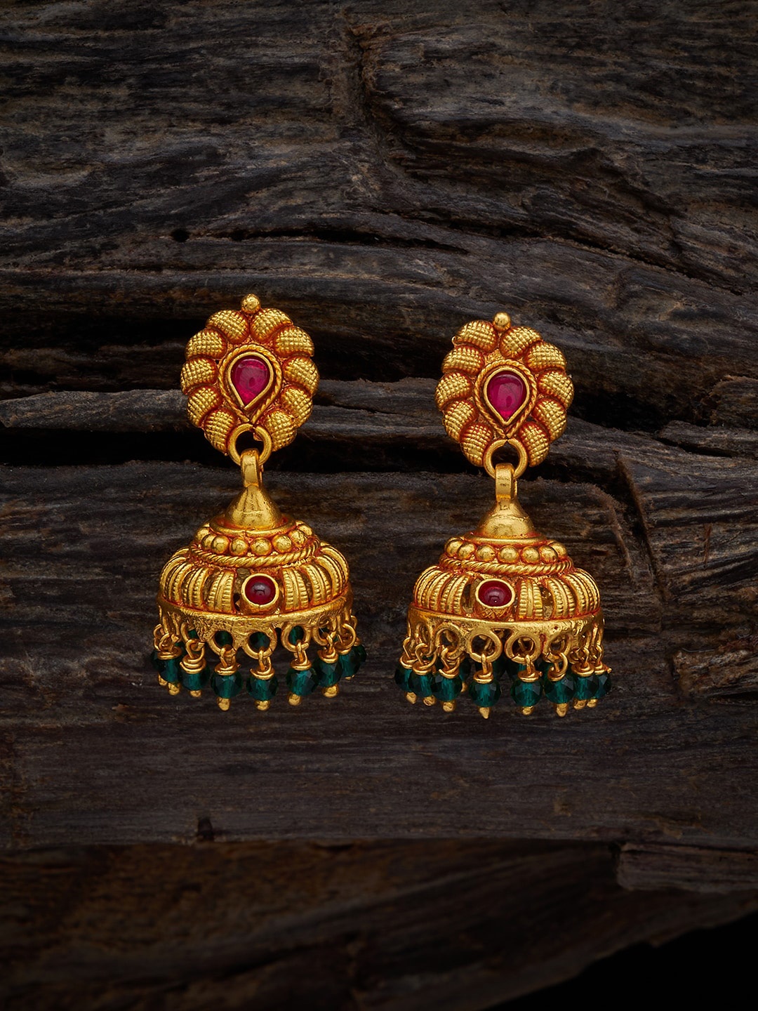 

Kushal's Fashion Jewellery Gold Plated Artificial Stones 92.5 Pure Silver Temple Jhumkas