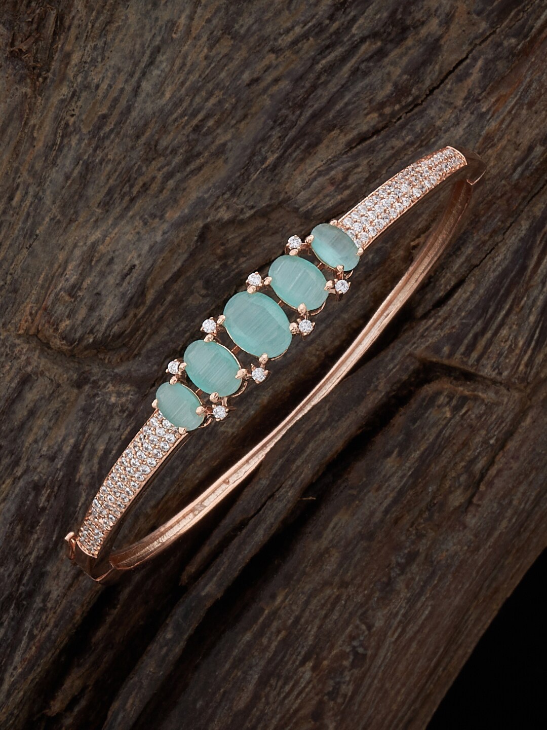 

Kushal's Fashion Jewellery Women Cubic Zirconia Rose Gold-Plated Wraparound Bracelet, Sea green