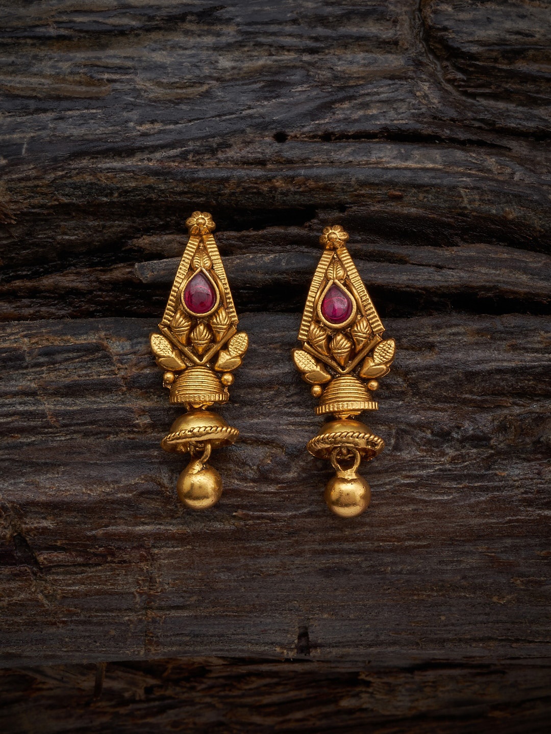 

Kushal's Fashion Jewellery 92.5 Pure Silver Gold-Plated Stones Studded Drop Earrings