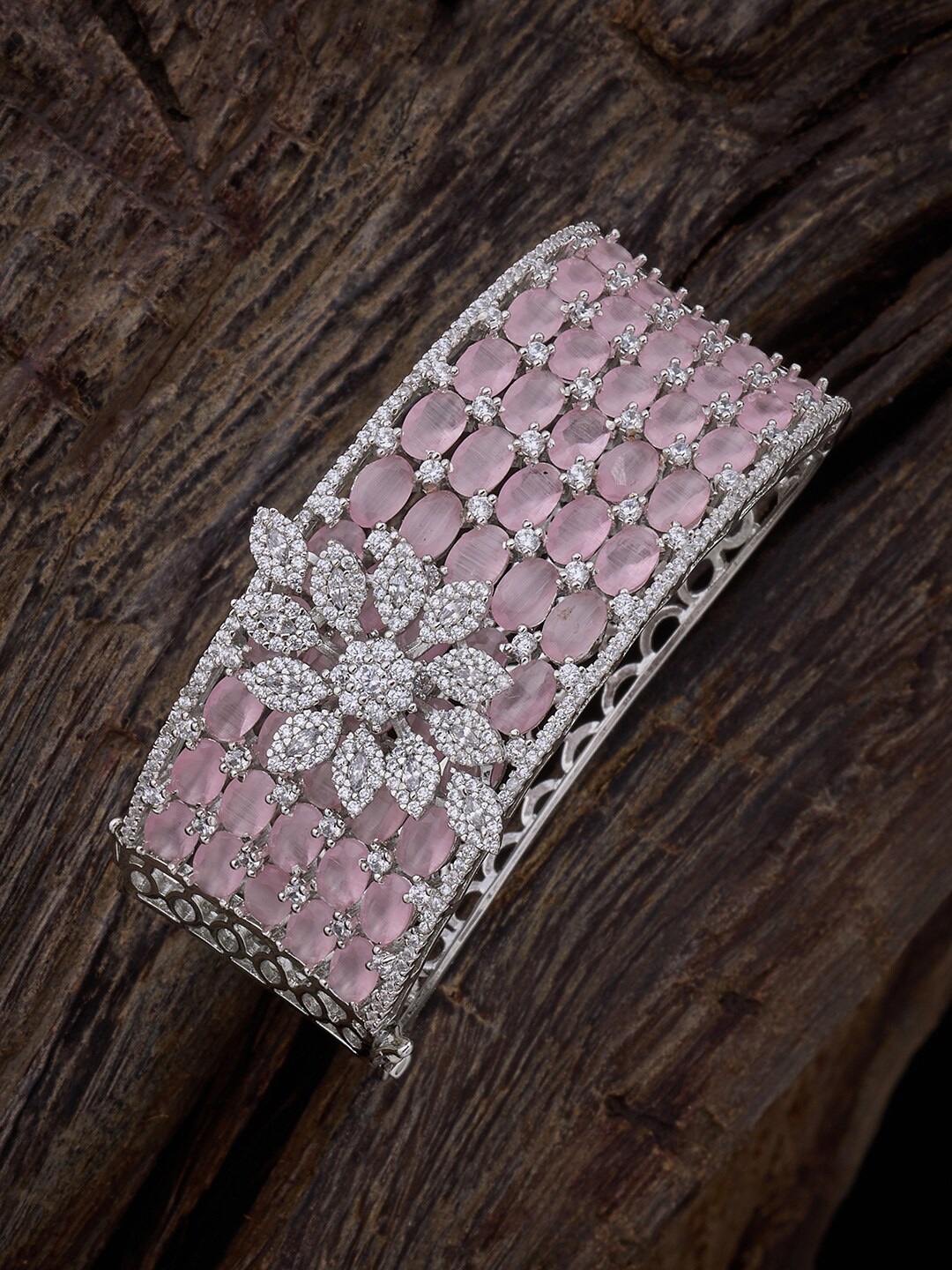 

Kushal's Fashion Jewellery Women Cubic Zirconia Rhodium-Plated Kada Bracelet, Pink