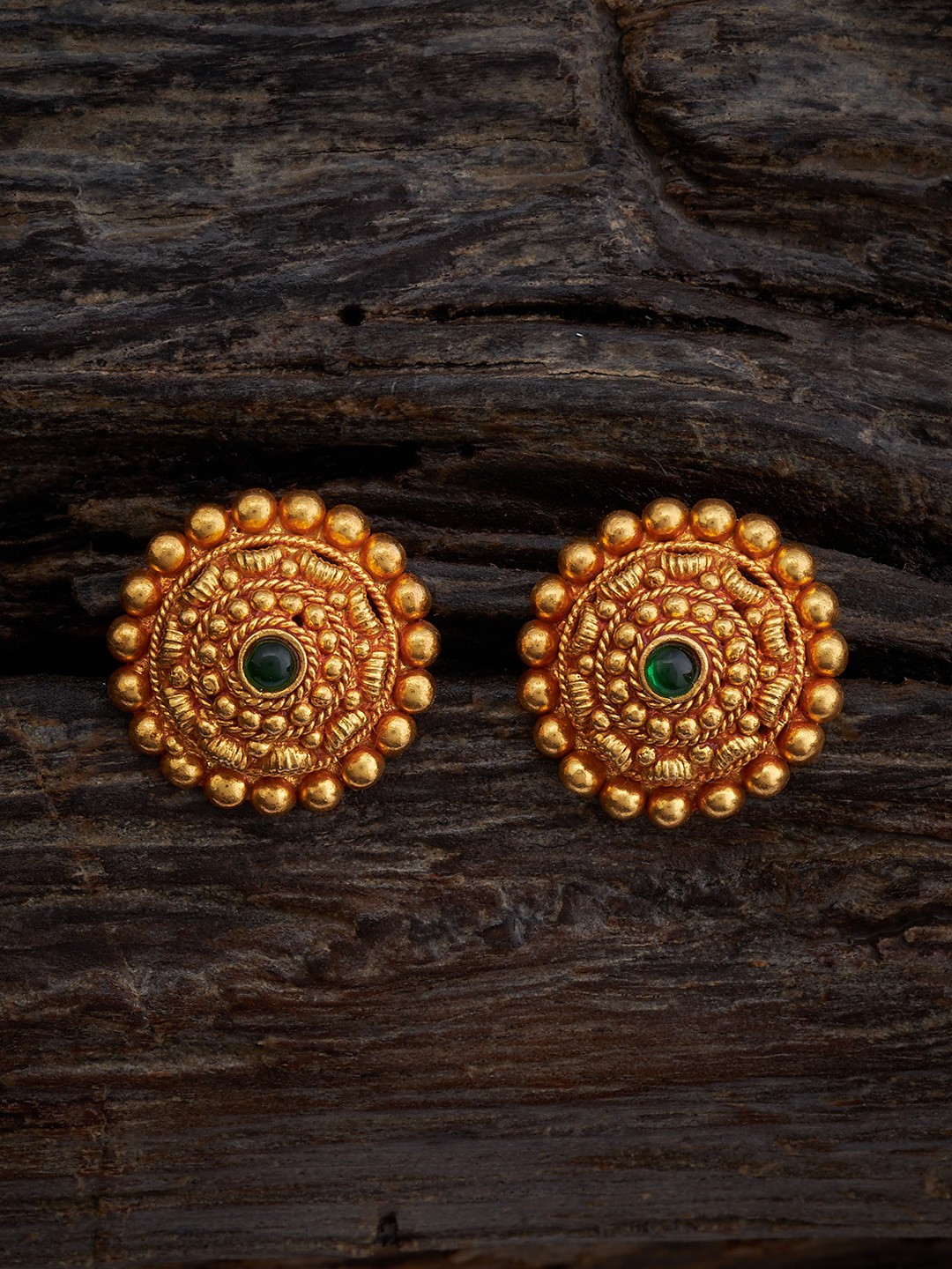 

Kushal's Fashion Jewellery 92.5 Pure Silver Gold-Plated Circular Stud Earrings, Green