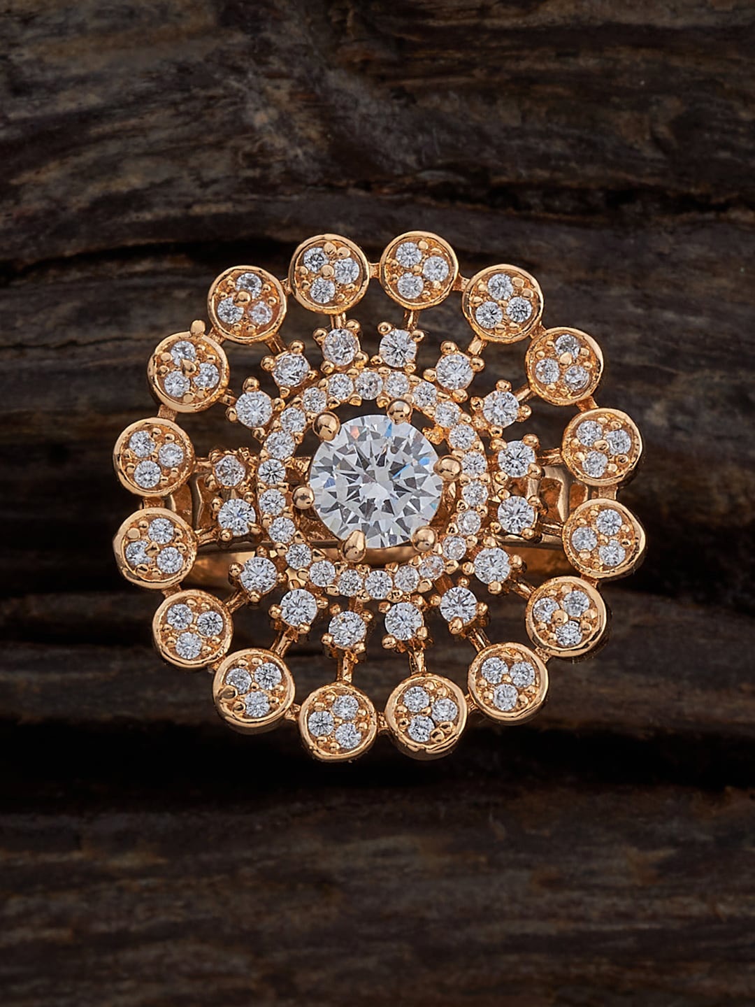 

Kushal's Fashion Jewellery Gold-Plated Cubic Zirconia Studded Adjustable Finger Ring