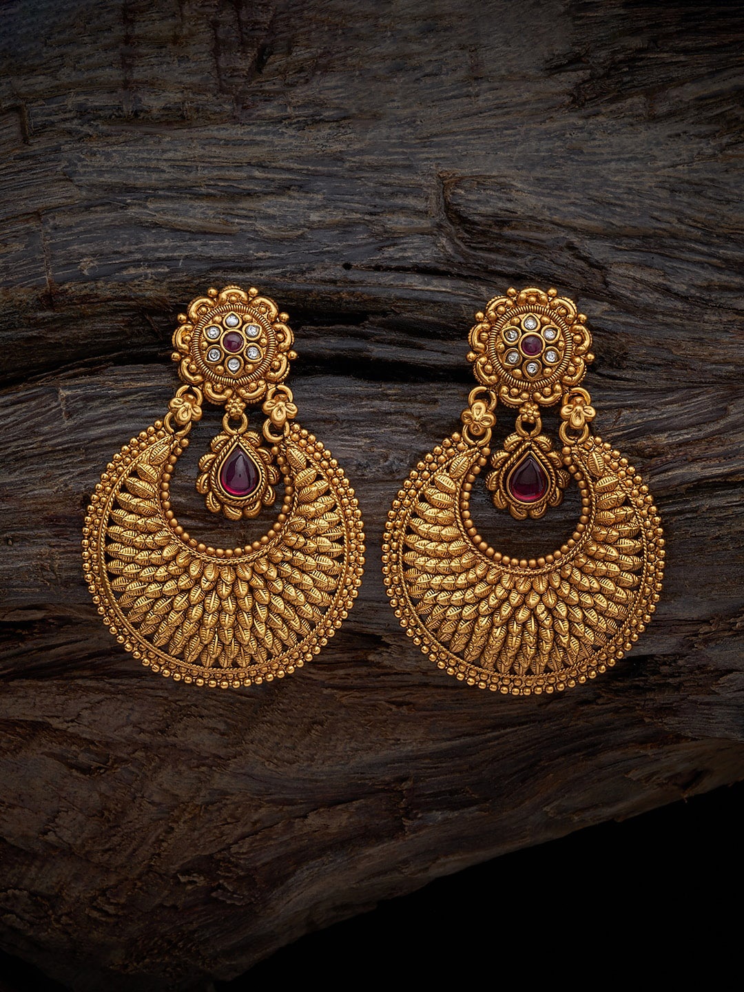 

Kushal's Fashion Jewellery Gold-Plated Contemporary Chandbalis, Red