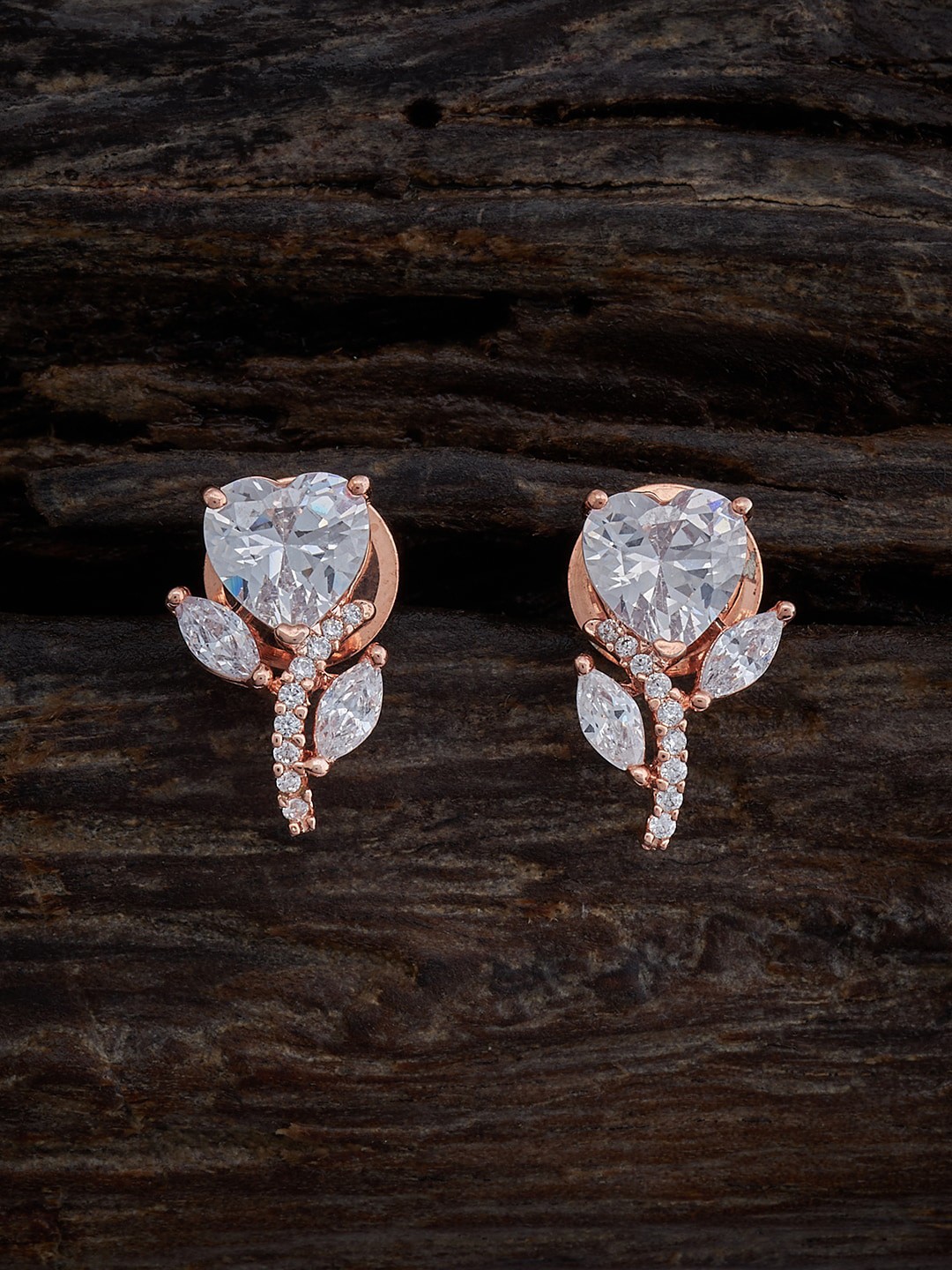 

Kushal's Fashion Jewellery Rose Gold-Plated Cubic Zirconia Studded Drop Earrings, White