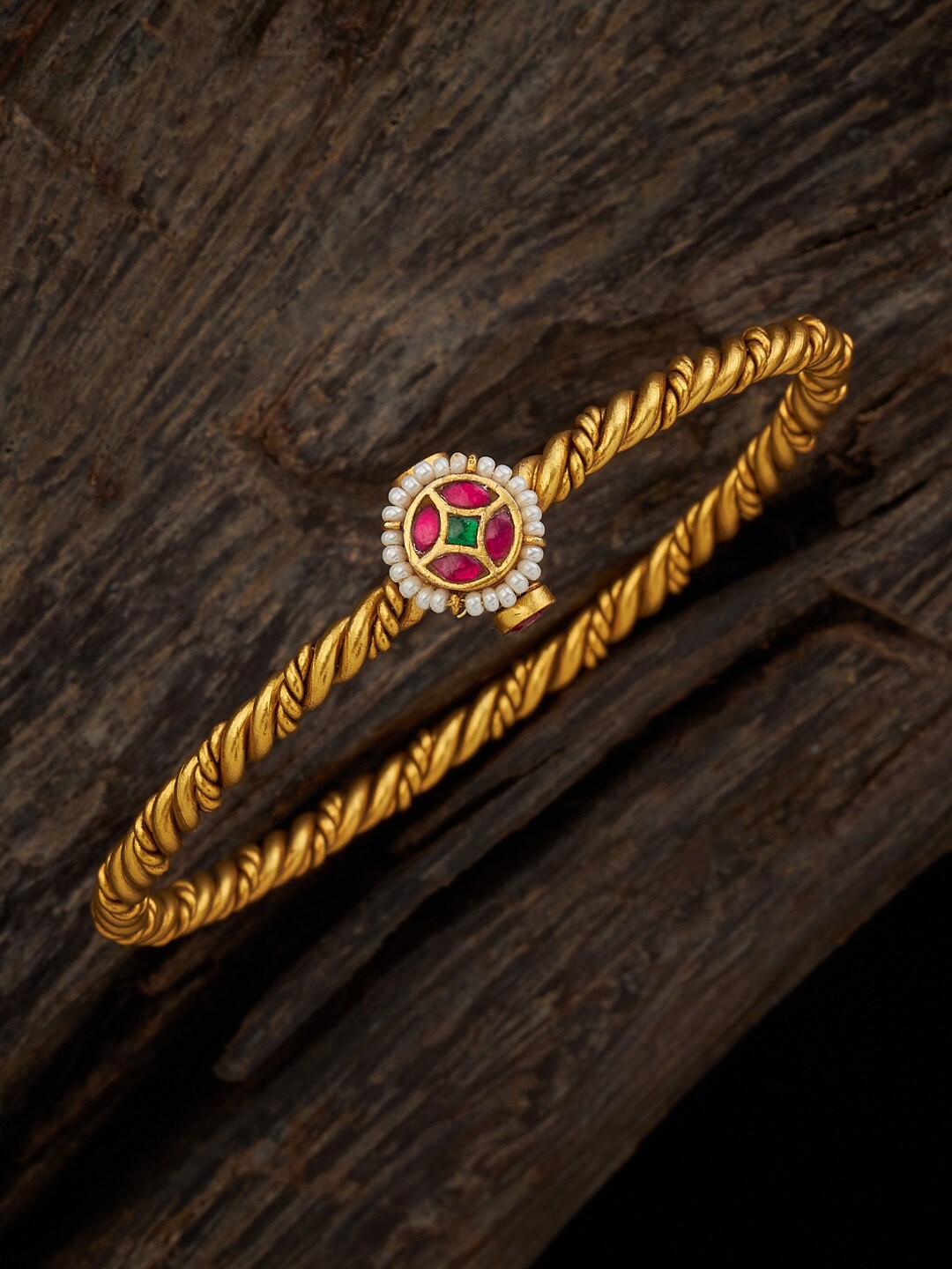 

Kushal's Fashion Jewellery Women Gold-Plated Kada Bracelet, Red