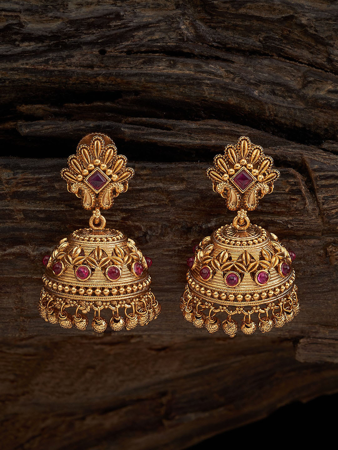 

Kushal's Fashion Jewellery Gold-Plated Dome Shaped Jhumkas Earrings