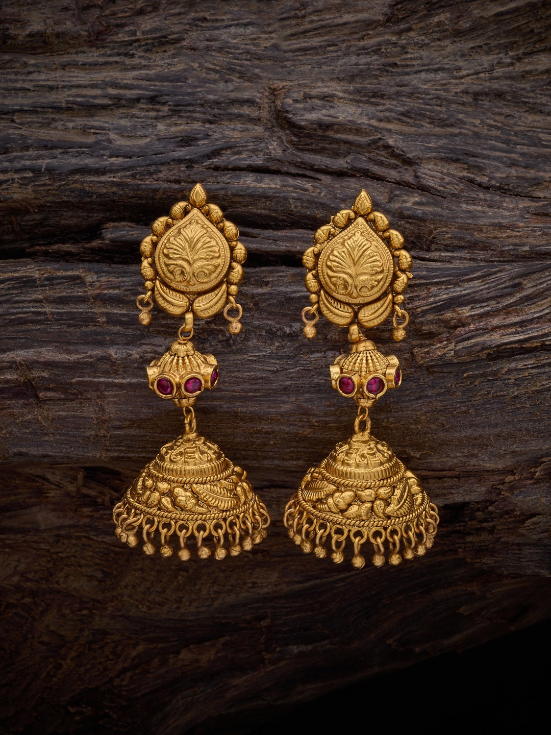 

Kushal's Fashion Jewellery Gold Plated Artificial Stones Antique Jhumkas