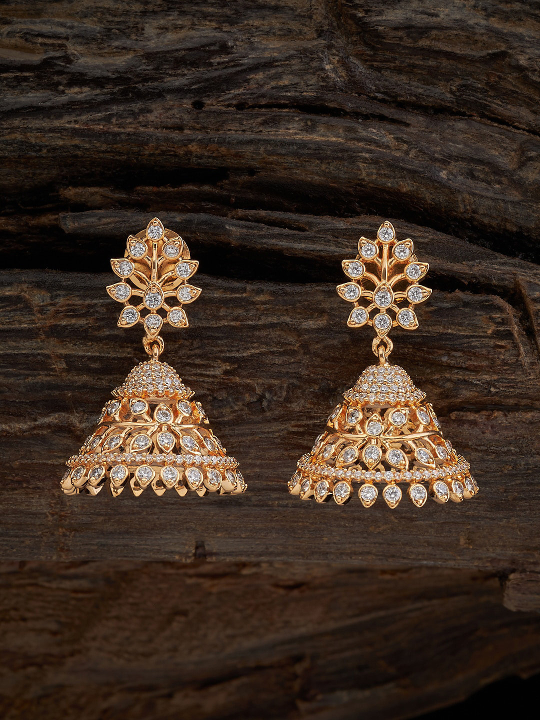 

Kushal's Fashion Jewellery Gold Plated Cubic Zirconia Jhumkas