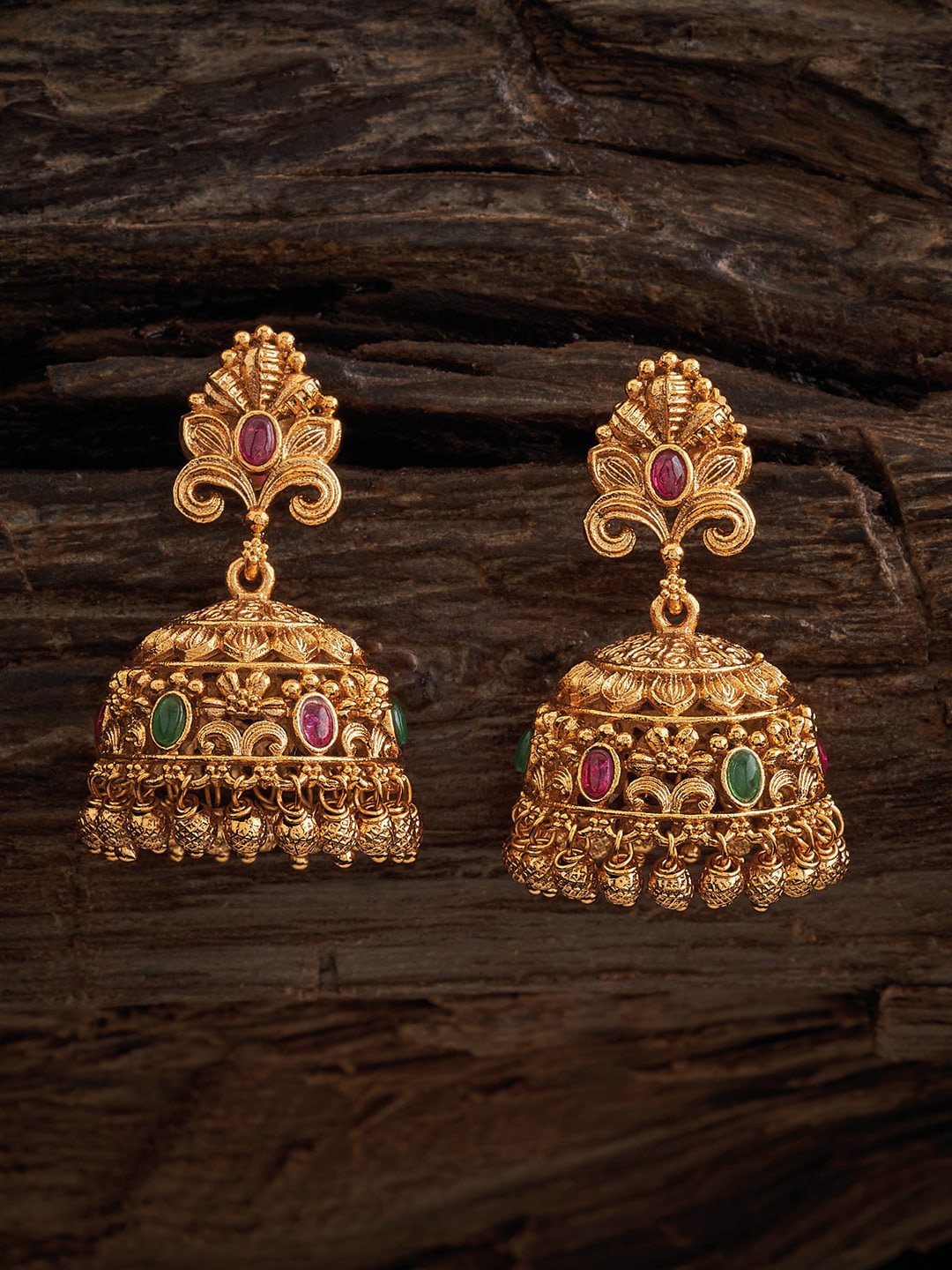 

Kushal's Fashion Jewellery Gold-Plated Dome Shaped Jhumkas, Green