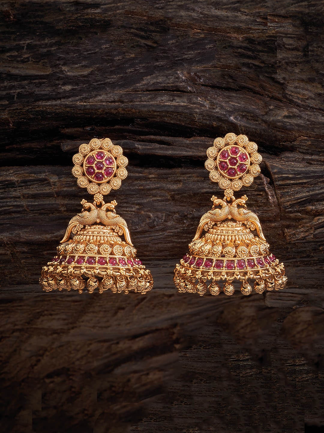 

Kushal's Fashion Jewellery Gold-Plated Dome Shaped Jhumkas, Red